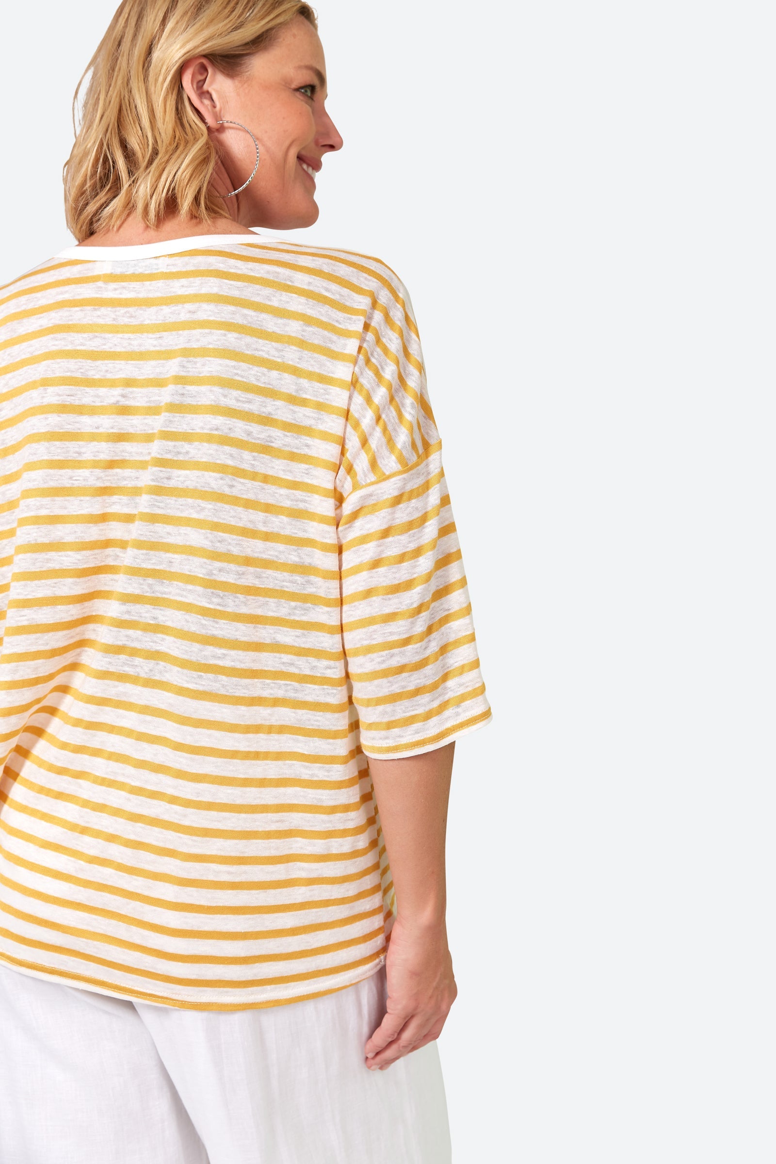 Intrepid Stripe Tshirt - Honey - eb&ive Clothing - Top Tshirt 3/4 Sleeve Linen