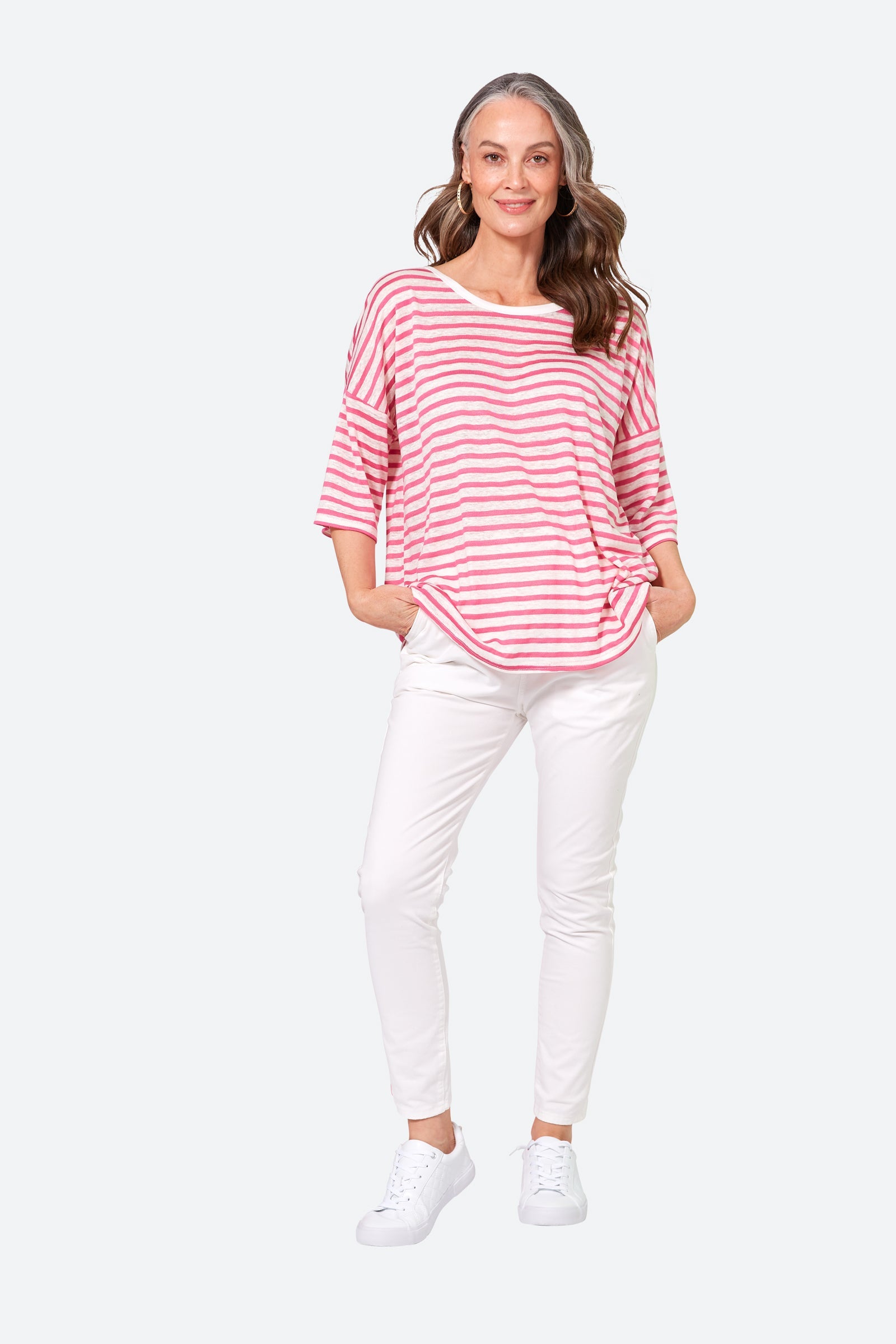 Intrepid Stripe Tshirt - Candy - eb&ive Clothing - Top Tshirt 3/4 Sleeve Linen