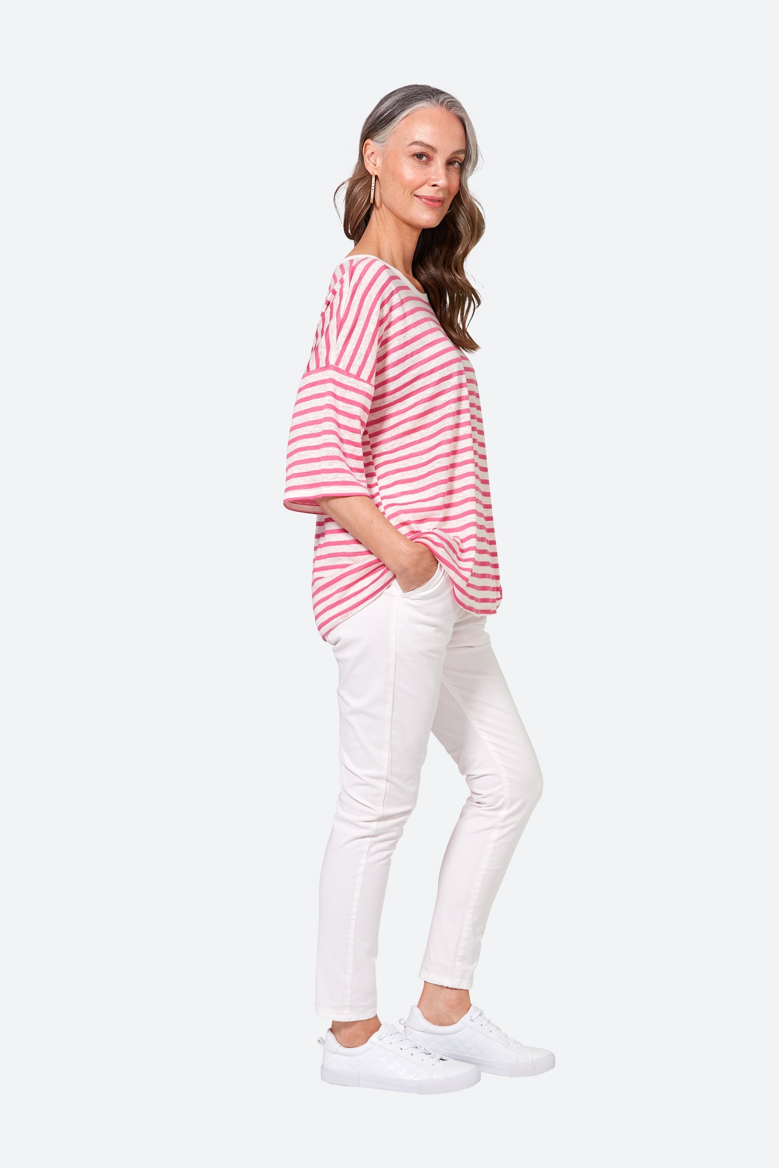 Intrepid Stripe Tshirt - Candy - eb&ive Clothing - Top Tshirt 3/4 Sleeve Linen