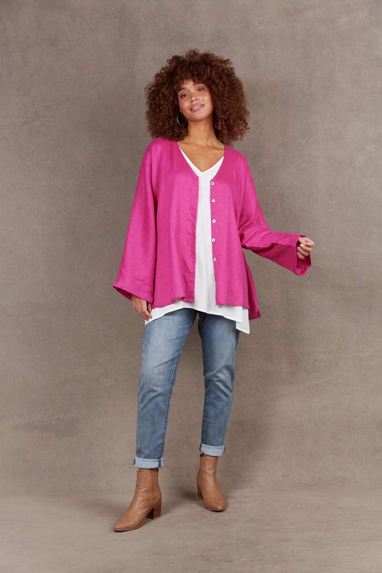 Nama Relax Top - Magenta - eb&ive Clothing - Top L/S Linen One Size