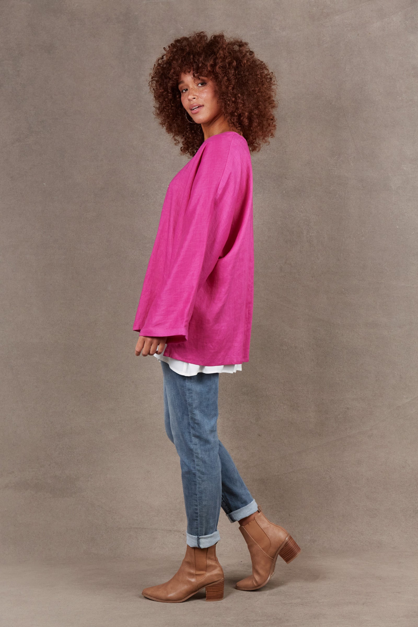 Nama Relax Top - Magenta - eb&ive Clothing - Top L/S Linen One Size