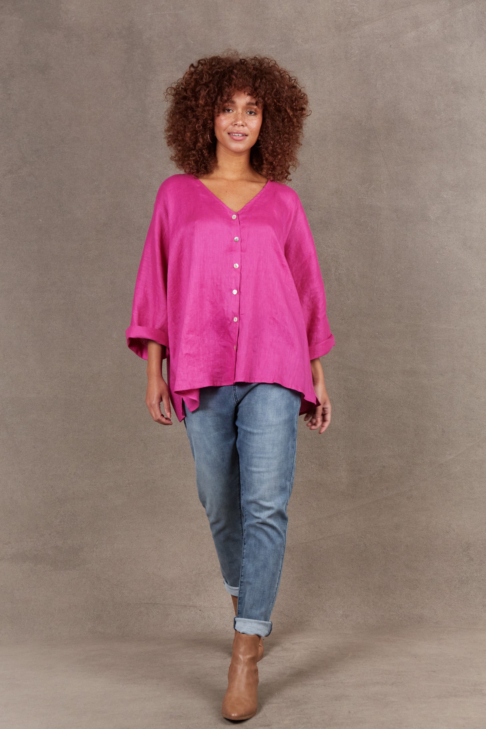 Nama Relax Top - Magenta - eb&ive Clothing - Top L/S Linen One Size