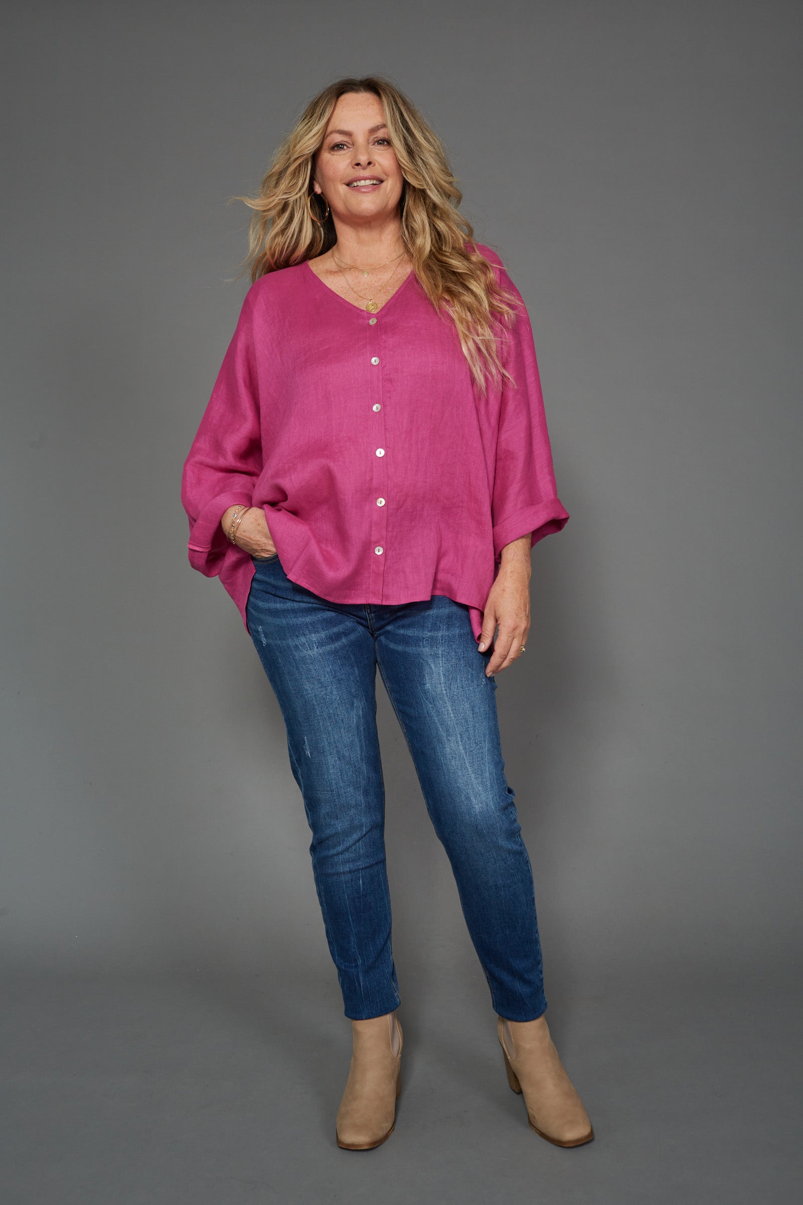 Nama Relax Top - Magenta - eb&ive Clothing - Top L/S Linen One Size