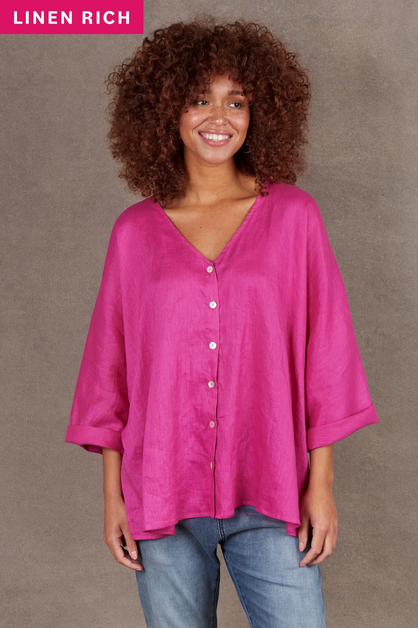 Nama Relax Top - Magenta - eb&ive Clothing - Top L/S Linen One Size