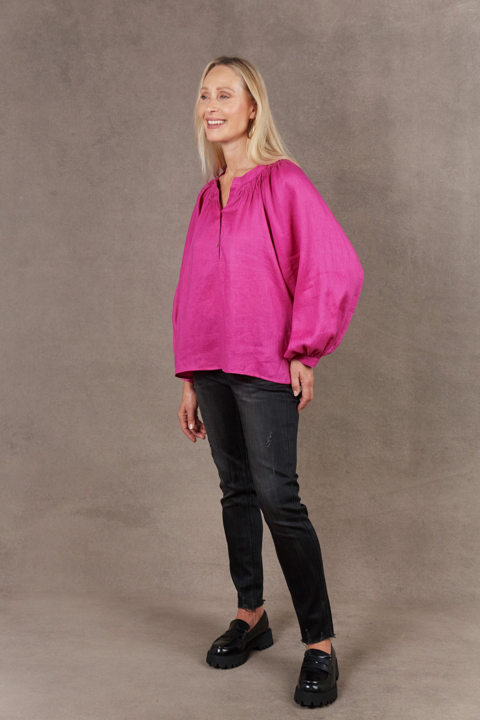 Nama Blouse - Magenta - eb&ive Clothing - Top 3/4 Sleeve Linen