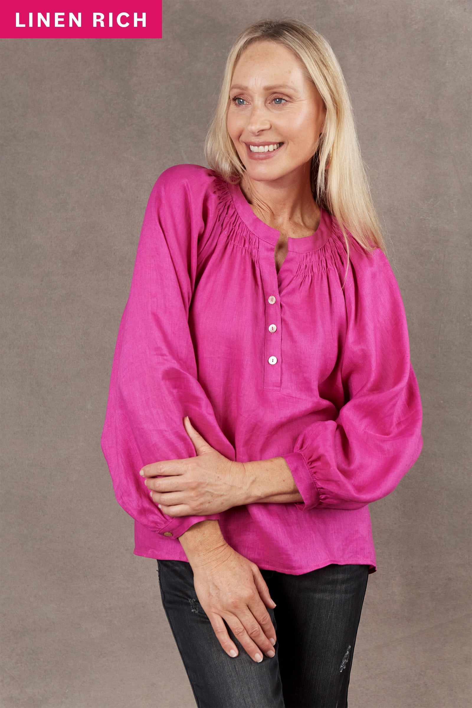 Nama Blouse - Magenta - eb&ive Clothing - Top 3/4 Sleeve Linen