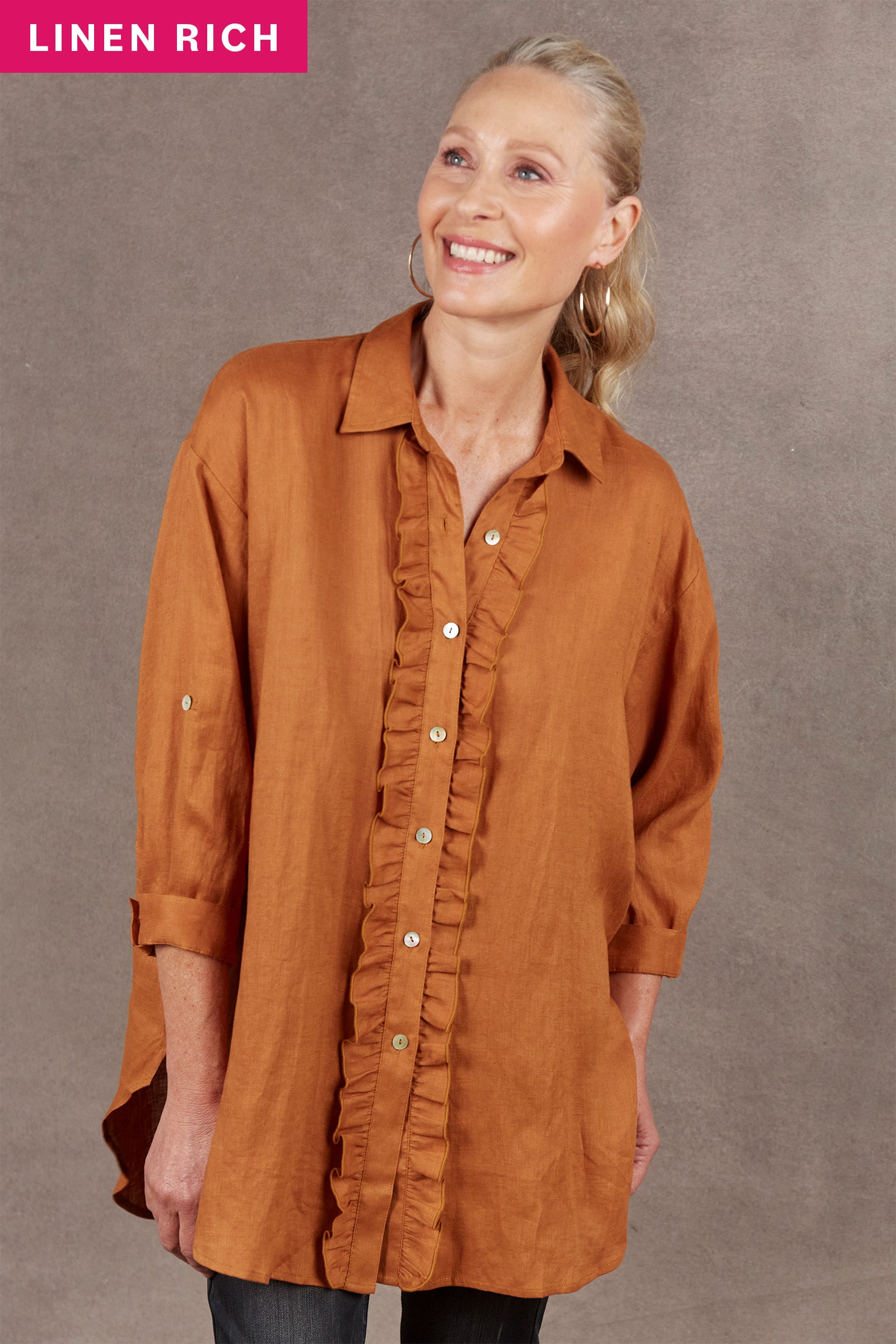 Nama Frill Shirt - Ochre - eb&ive Clothing - Shirt Linen