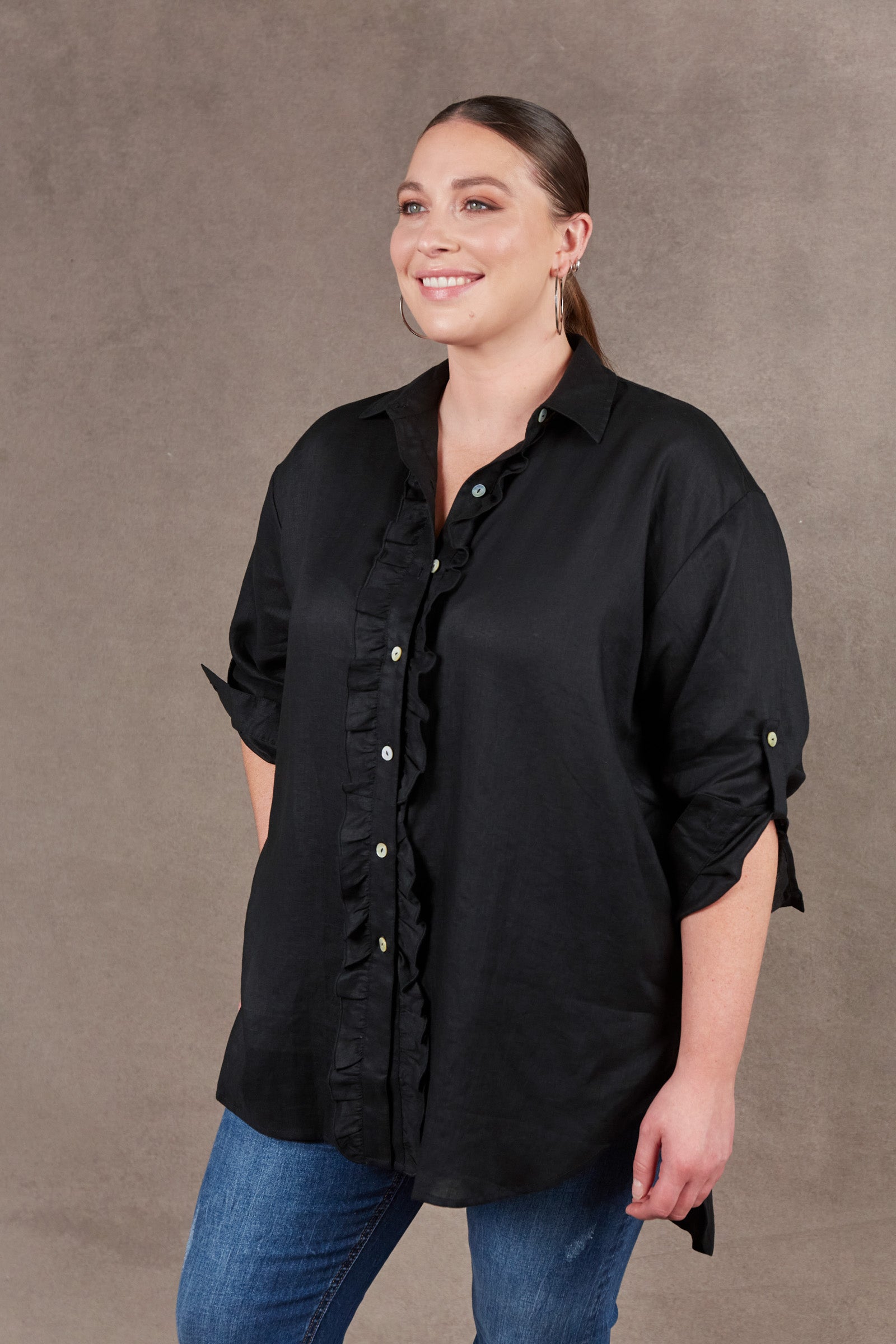 Nama Frill Shirt - Ebony - eb&ive Clothing - Shirt Linen