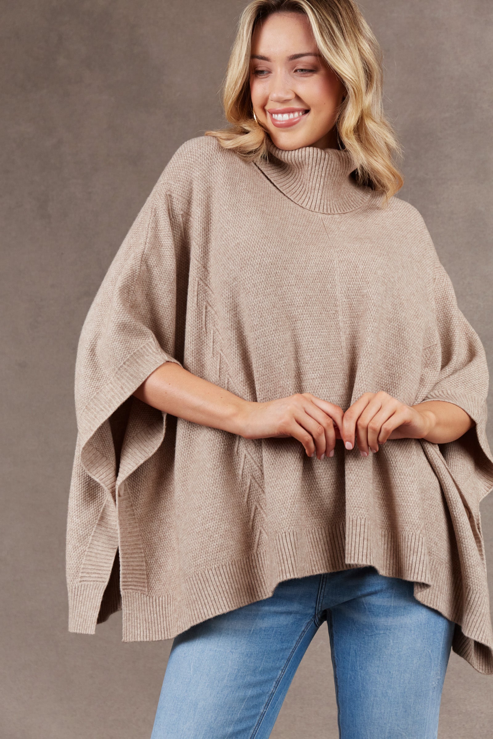 Nawi Poncho - Barley - eb&ive Clothing - Knit Poncho