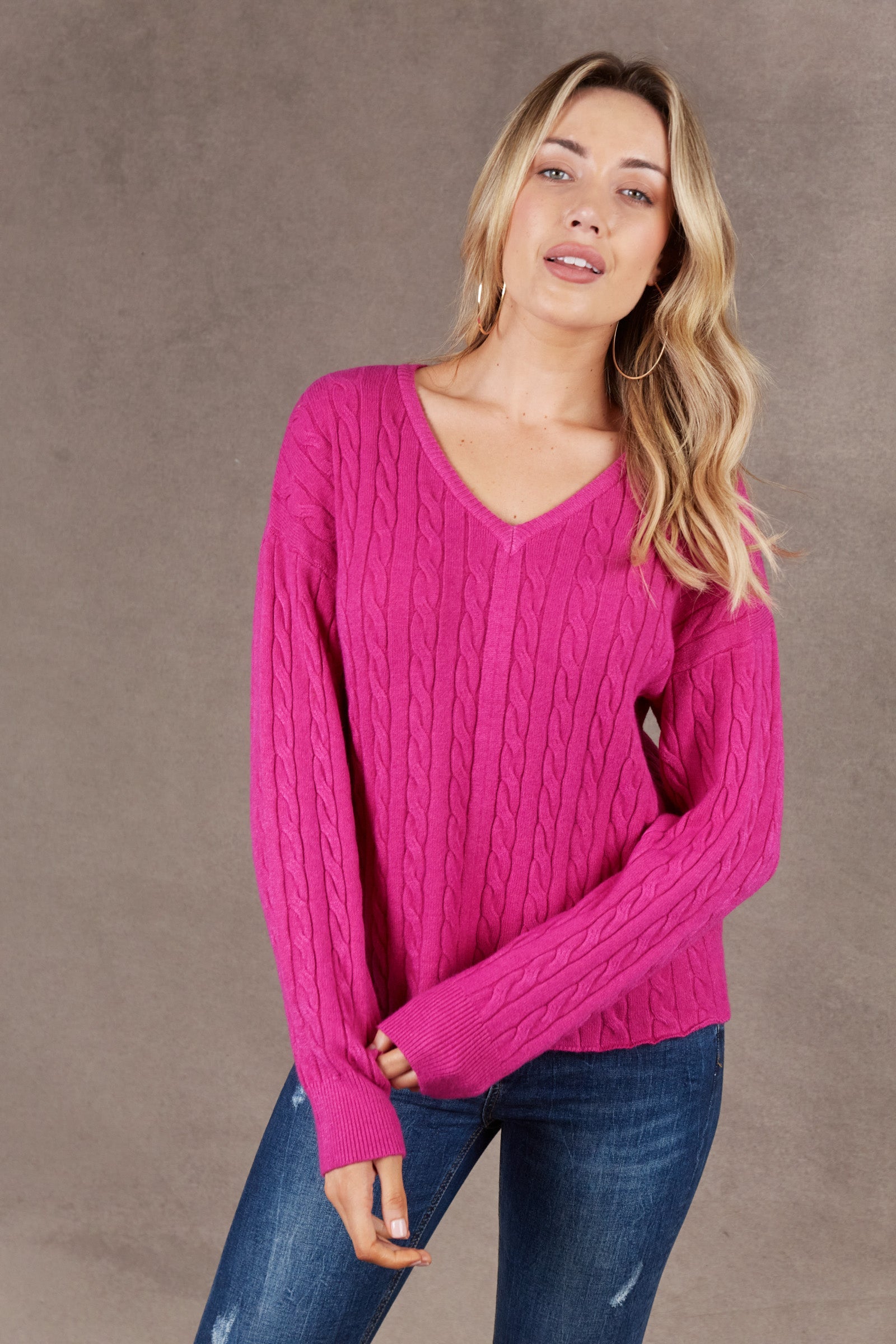 Alawa Cable Knit - Magenta - eb&ive Clothing - Knit Jumper