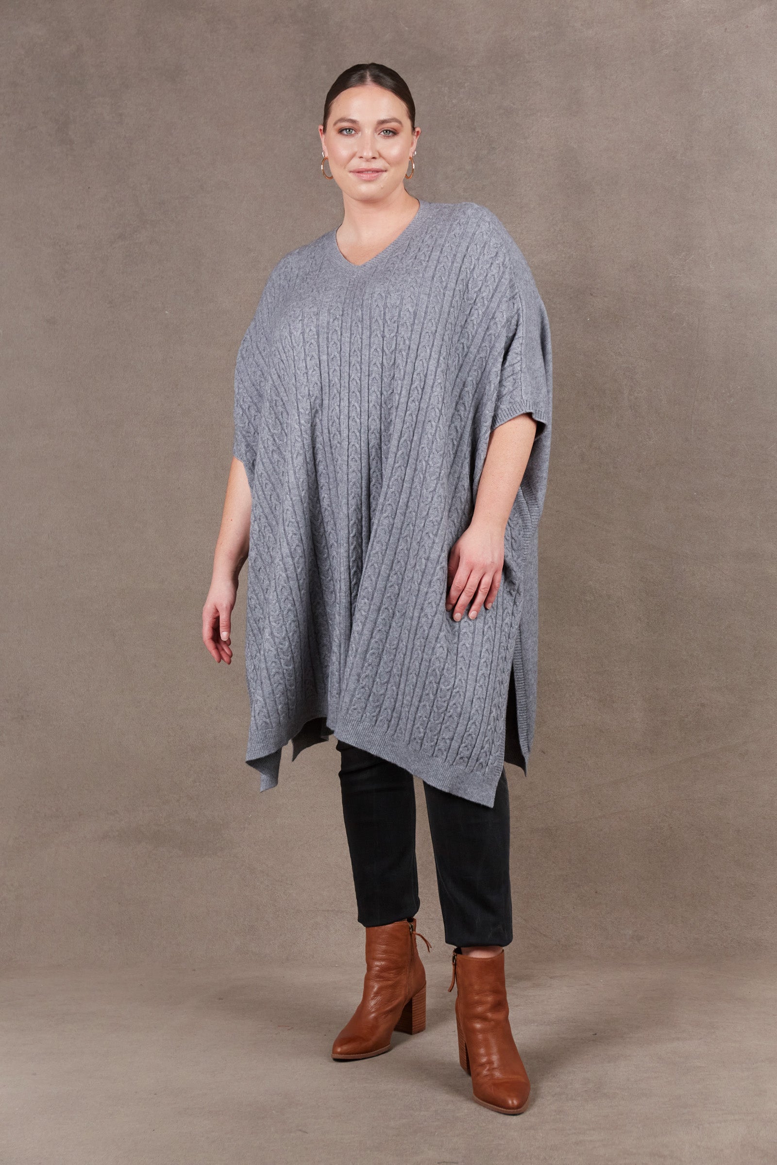 Alawa Cable Poncho - Smoke - eb&ive Clothing - Knit Poncho One Size