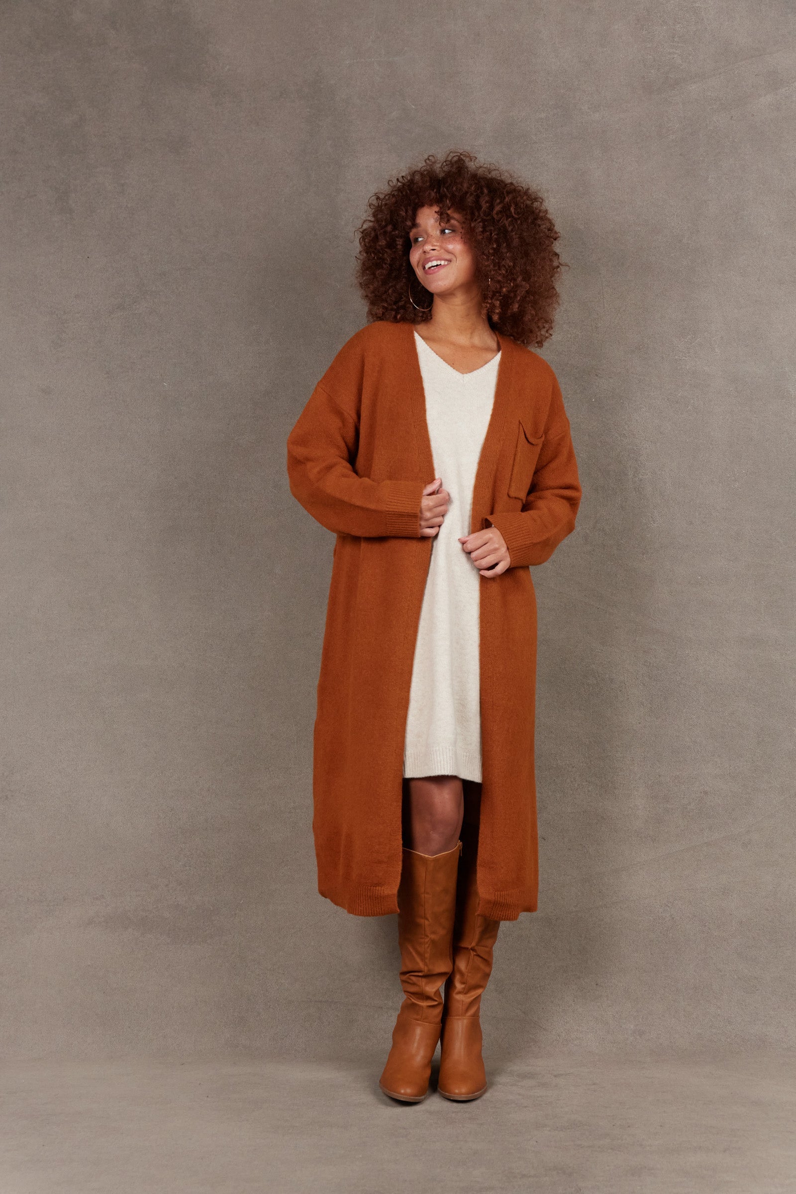 Paarl Longline Cardigan - Ochre - eb&ive Clothing - Knit Cardigan Long One Size