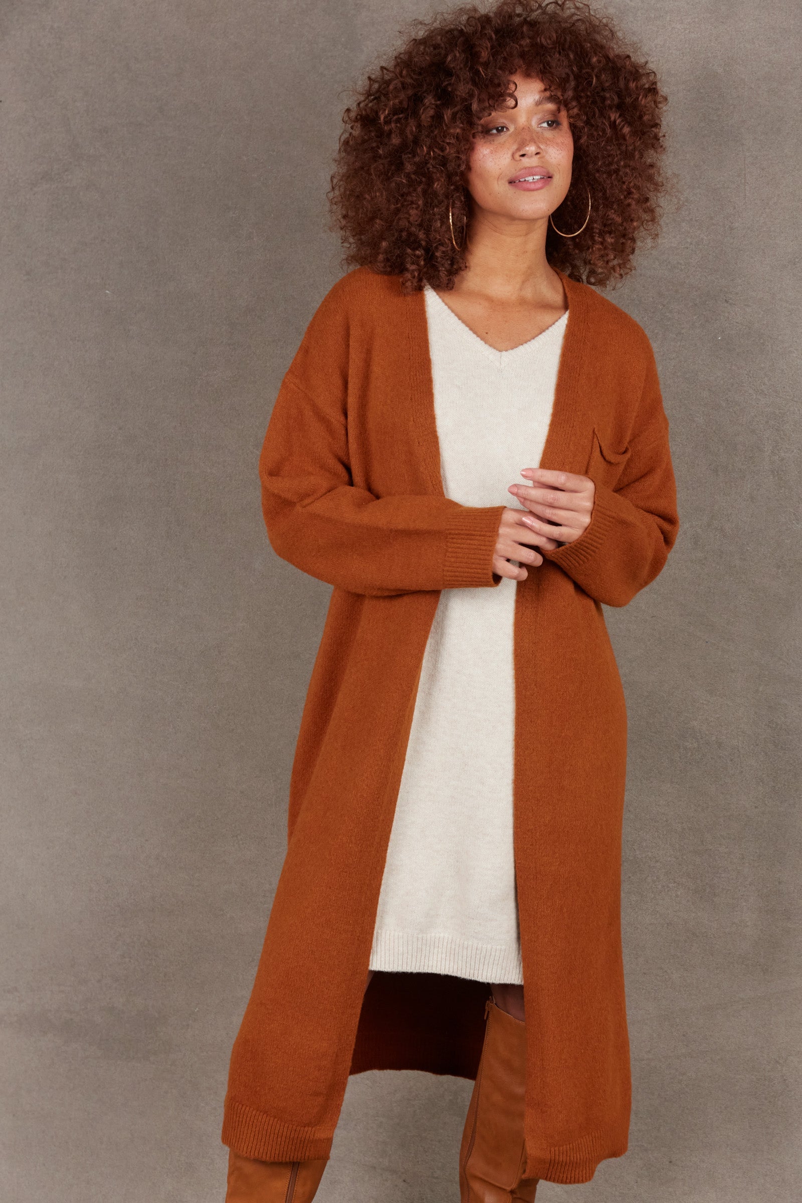 Paarl Longline Cardigan - Ochre - eb&ive Clothing - Knit Cardigan Long One Size