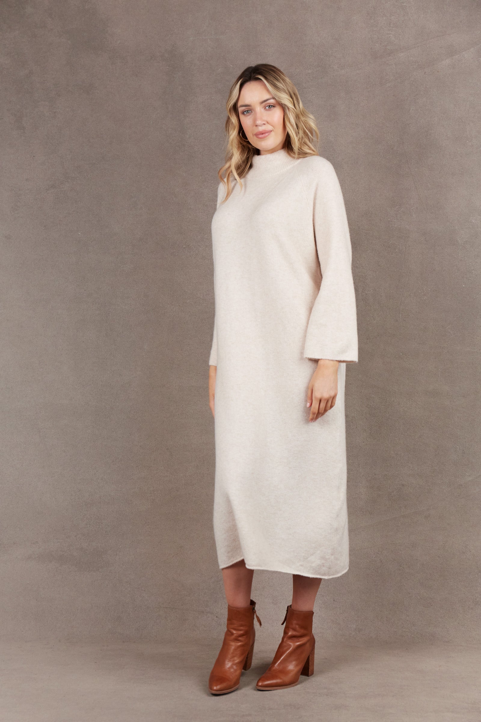 Paarl Tie Knit Dress - Oat - eb&ive Clothing - Knit Dress One Size