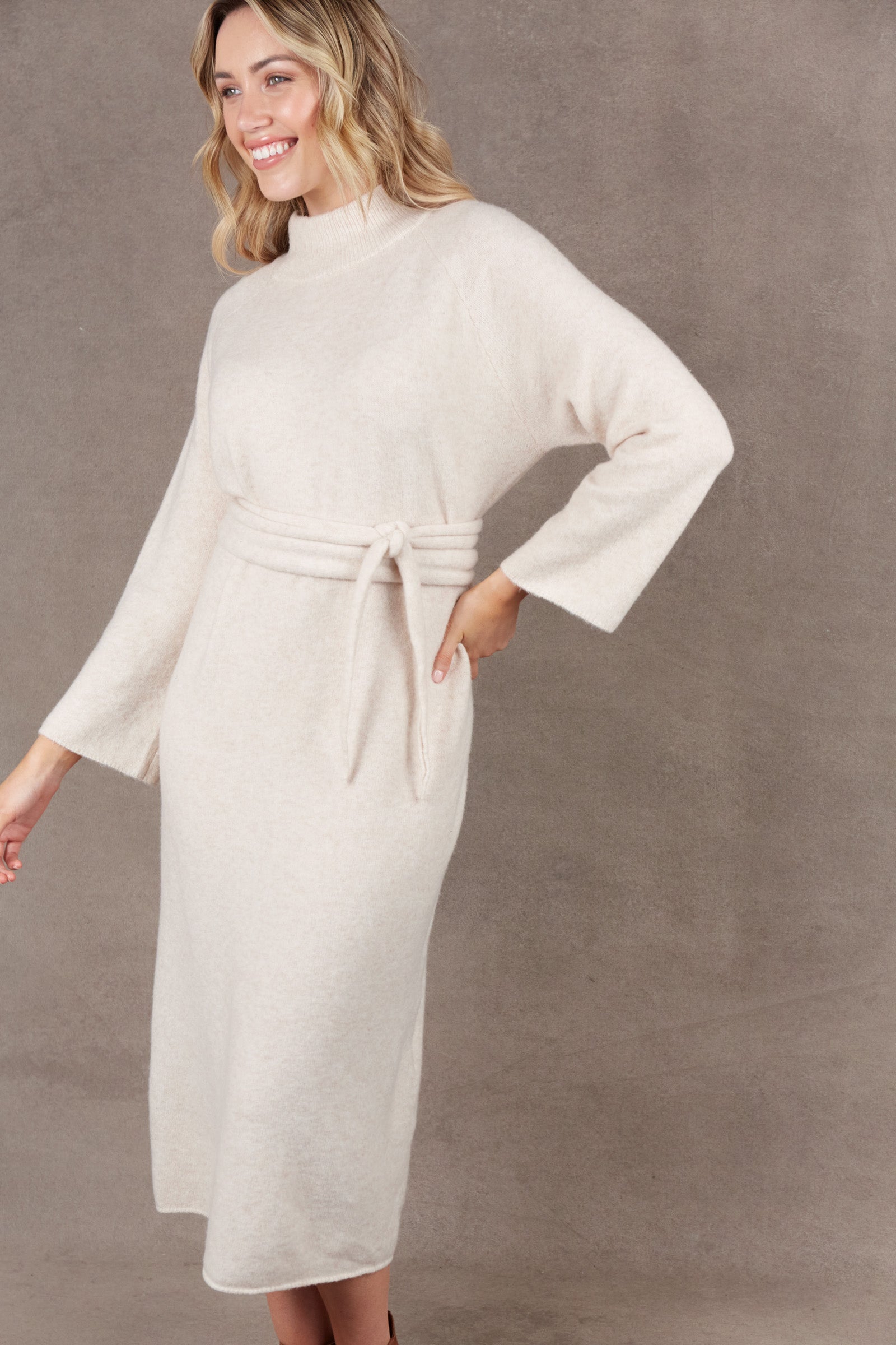 Paarl Tie Knit Dress - Oat - eb&ive Clothing - Knit Dress One Size