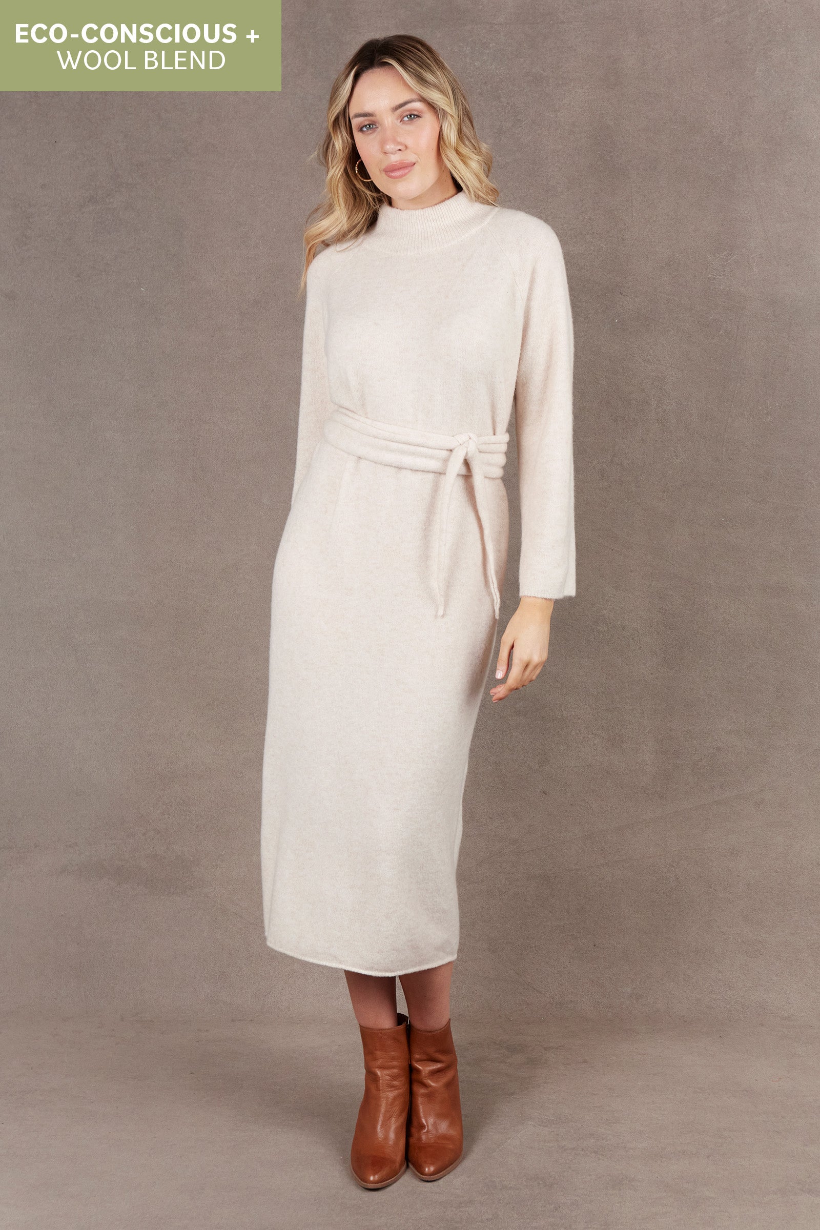 Paarl Tie Knit Dress - Oat - eb&ive Clothing - Knit Dress One Size