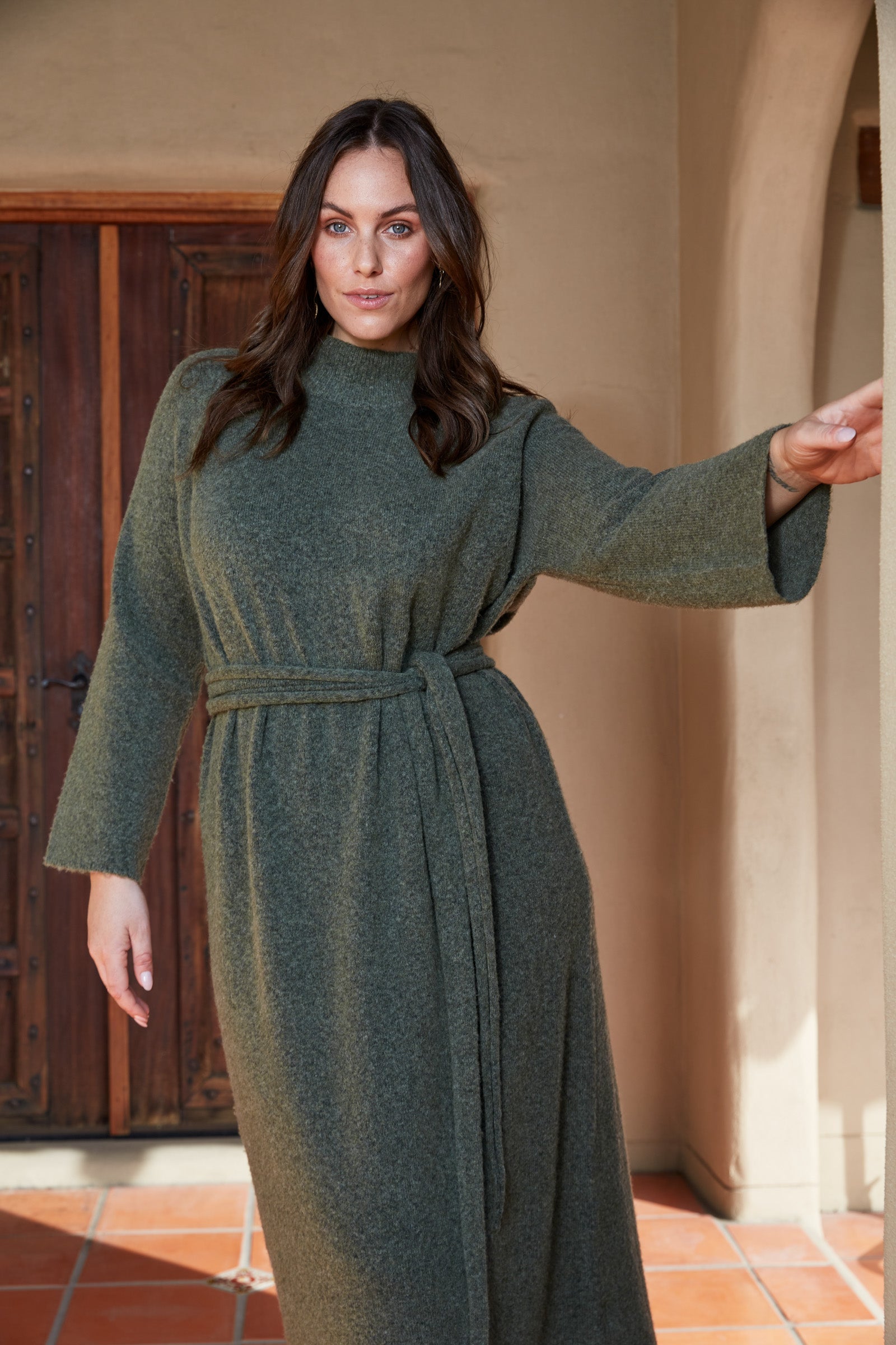 Paarl Tie Knit Dress - Moss - eb&ive Clothing - Knit Dress One Size