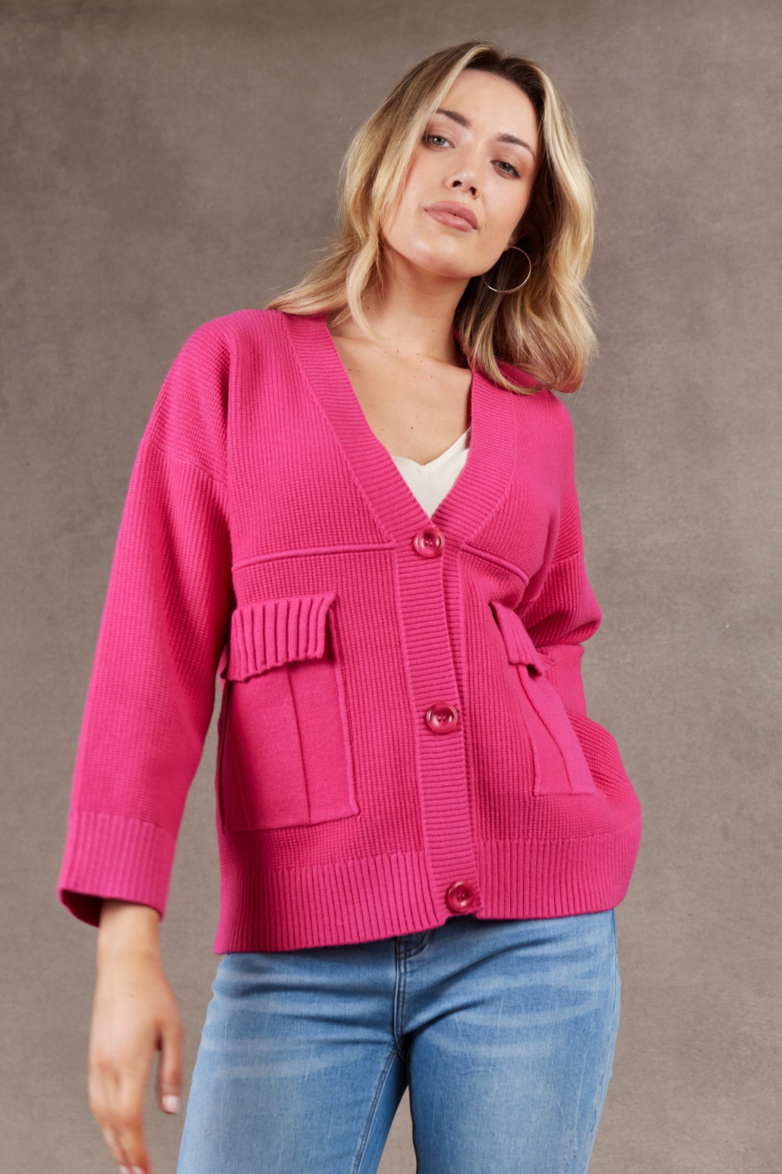 Nakako Pocket Cardigan - Magenta - eb&ive Clothing - Knit Cardigan Short