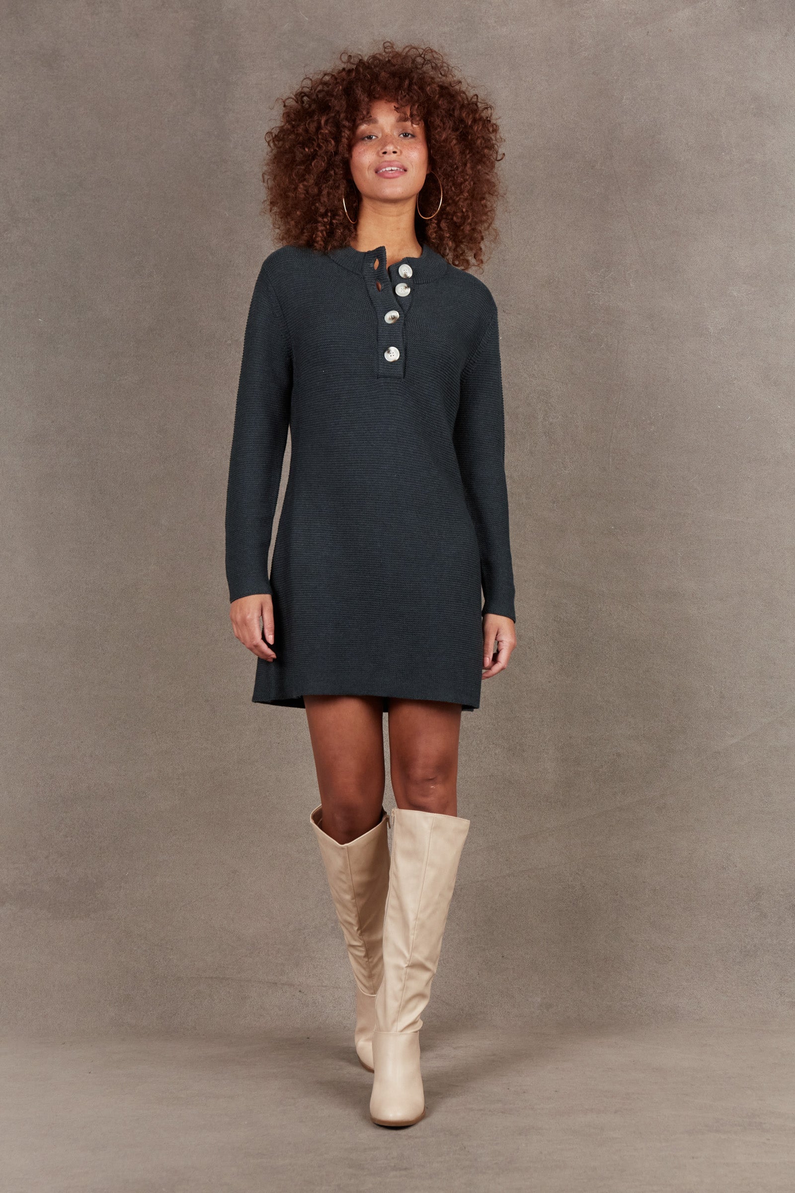 Britons Button Knit Top/Dress - Graphite - eb&ive Clothing - Knit Top/Dress