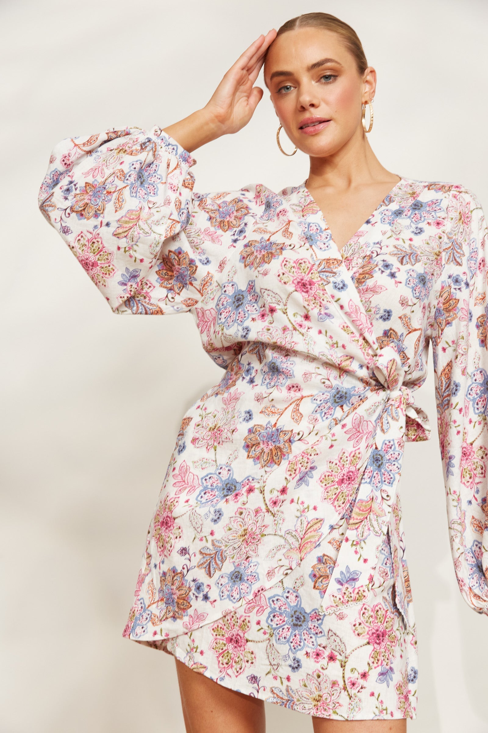 Seraphic Wrap Dress - Paisley - eb&ive Clothing - Dress Mini Linen