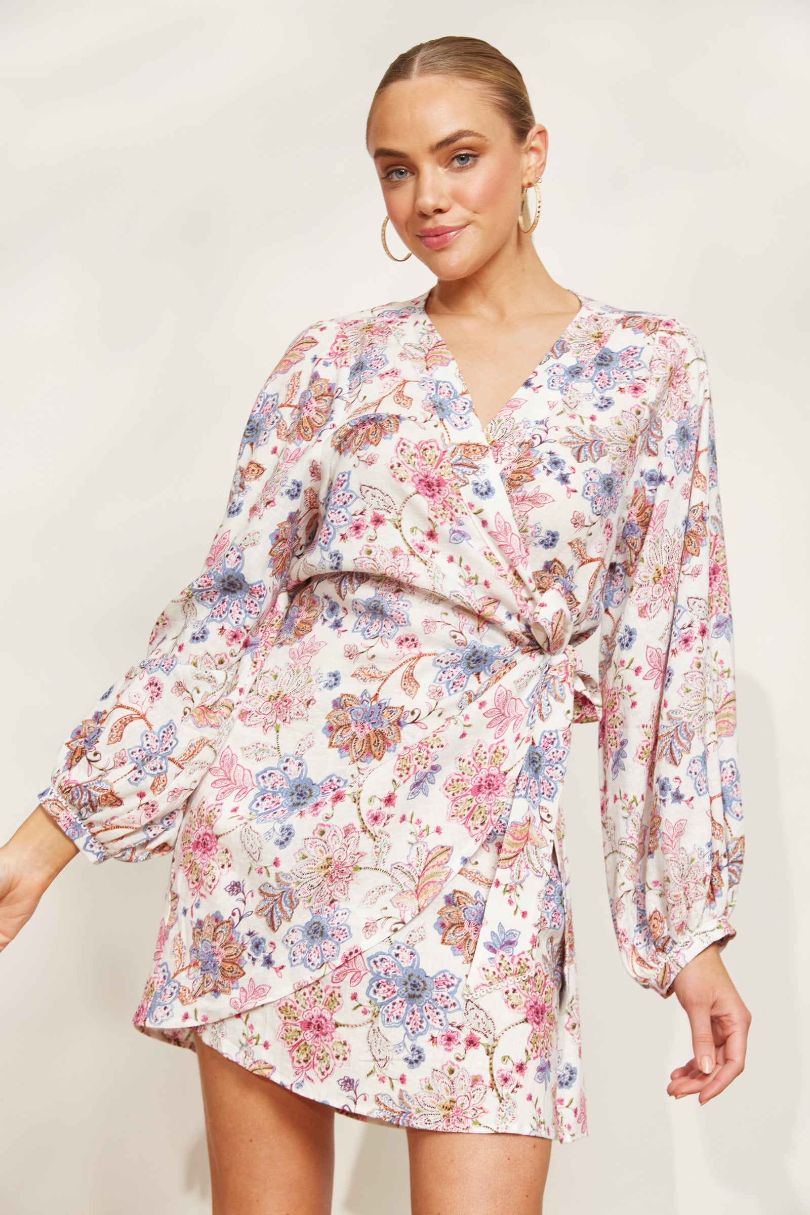 Seraphic Wrap Dress - Paisley - eb&ive Clothing - Dress Mini Linen