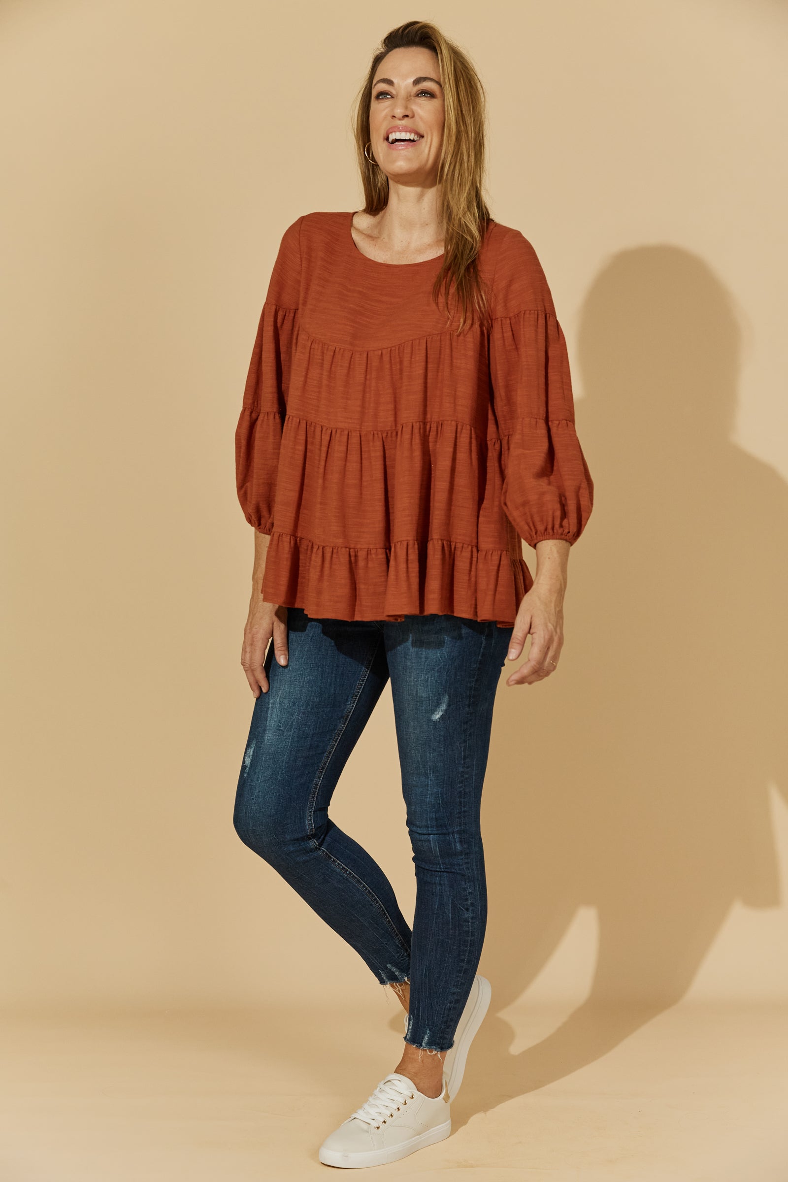 Halcyon Tiered Top - Rust - Isle of Mine Clothing - Top L/S