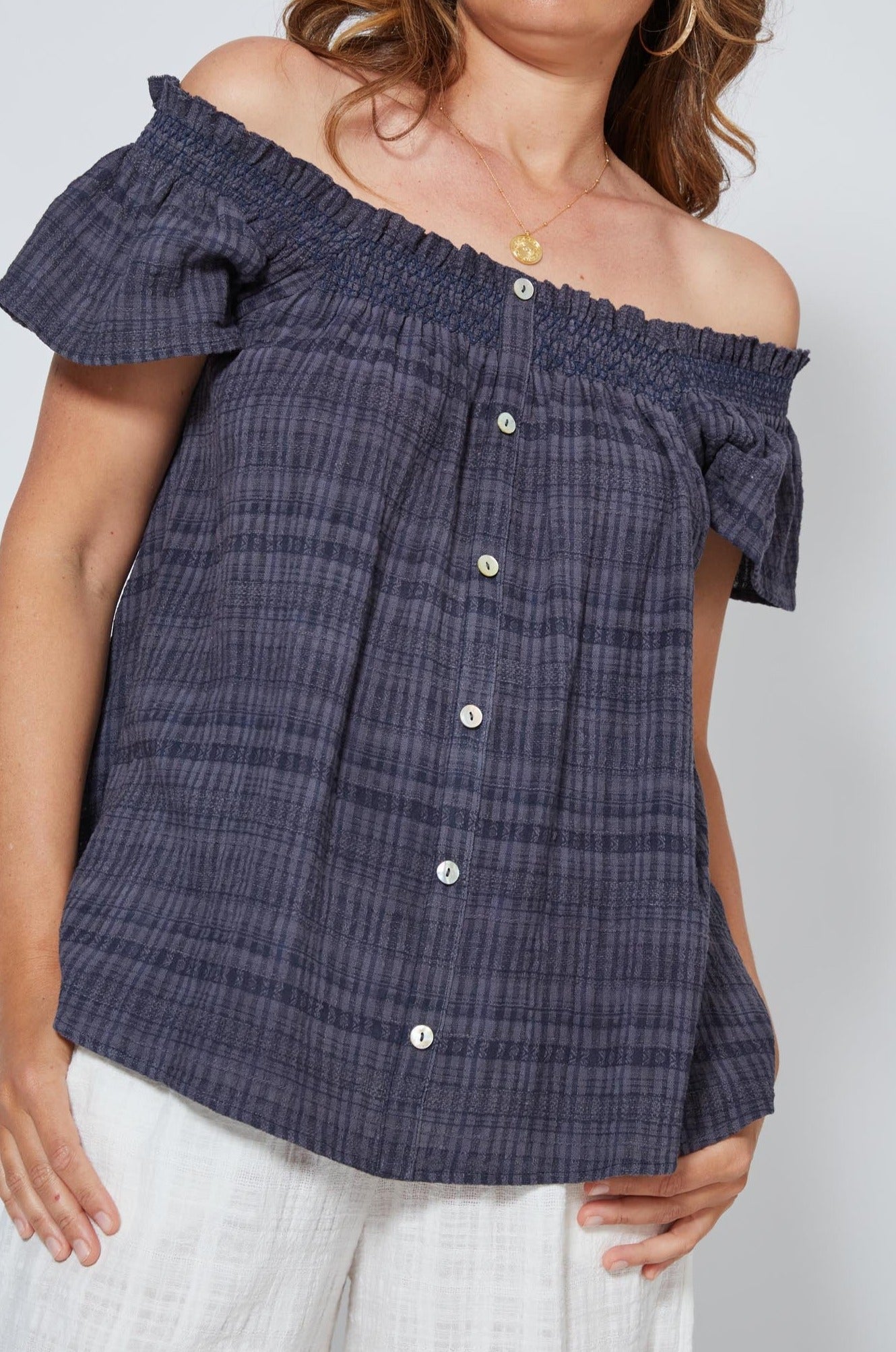 Sanur Smock Top - Indigo - Isle of Mine Clothing - Top Cap Sleeve