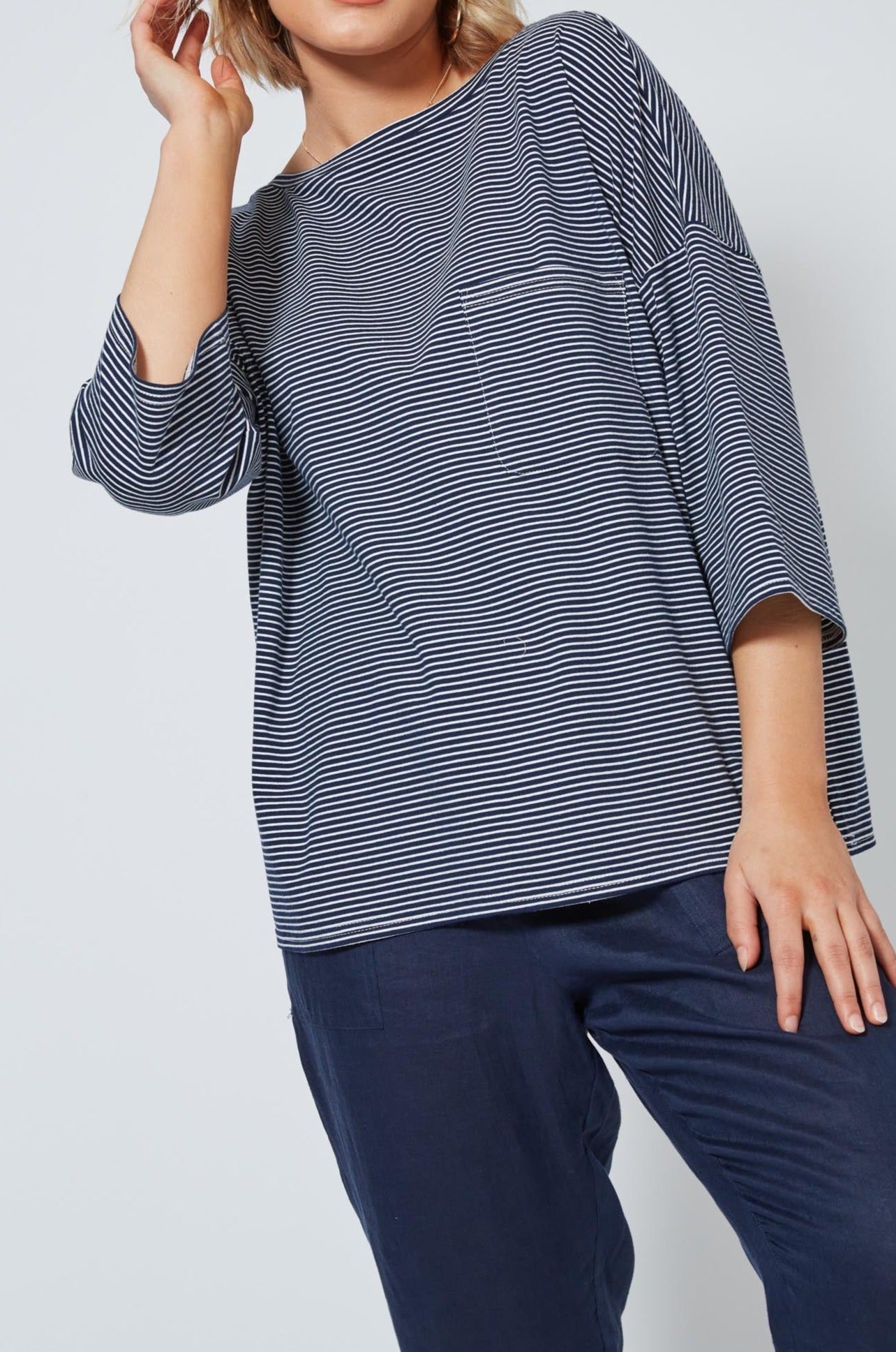 Sunda Box Tee - Indigo - Isle of Mine Clothing - Top Tshirt 3/4 Sleeve