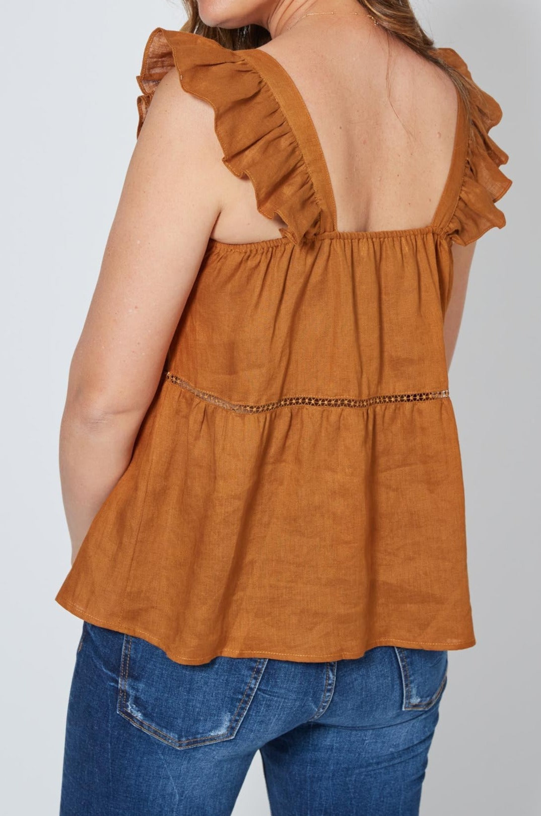 Antillia Frill Top - Cinnamon - Isle of Mine Clothing - Top Cap Sleeve - Linen