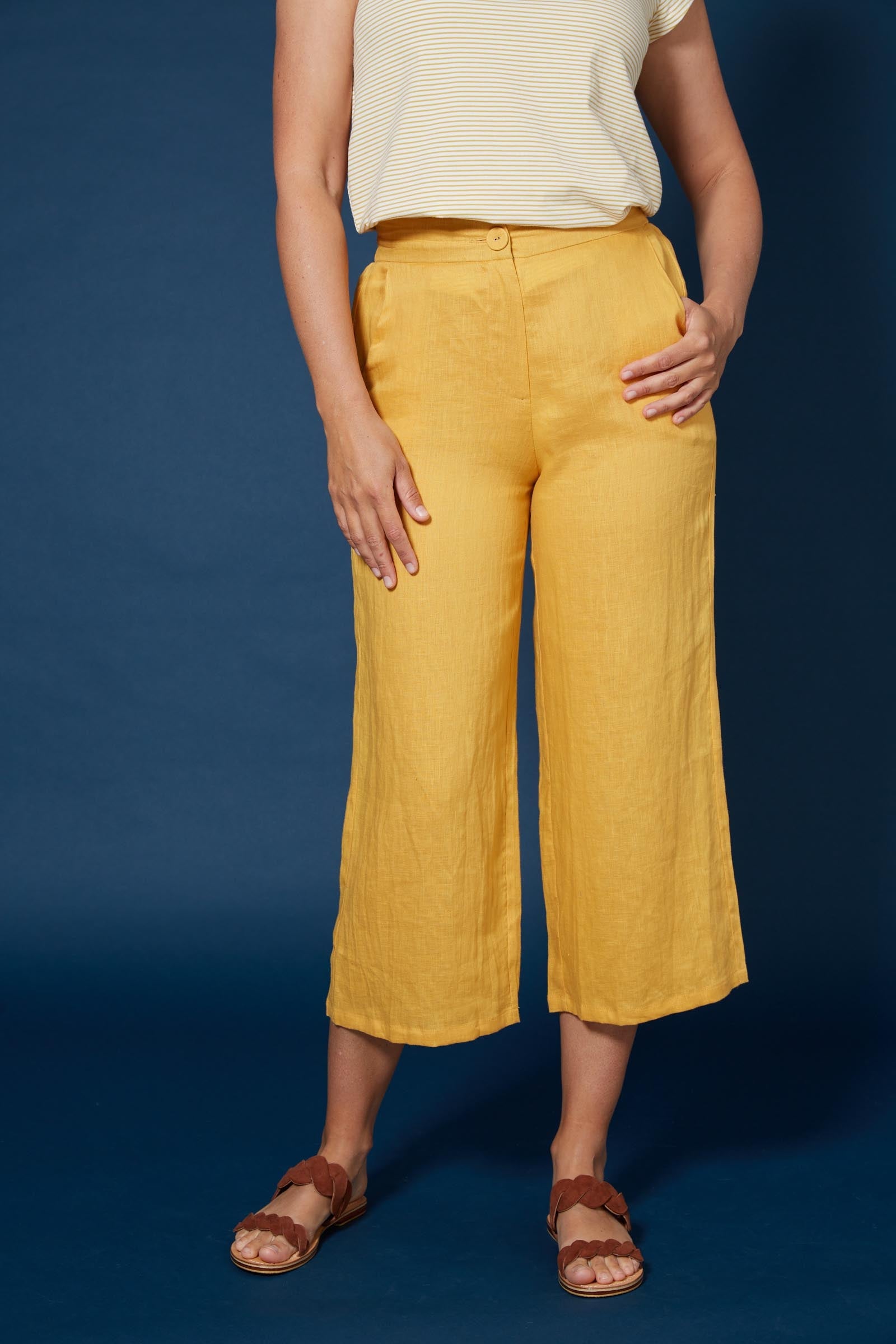 Antillia Crop Pant - Marigold - Isle of Mine Clothing - Pant Relaxed Crop Linen