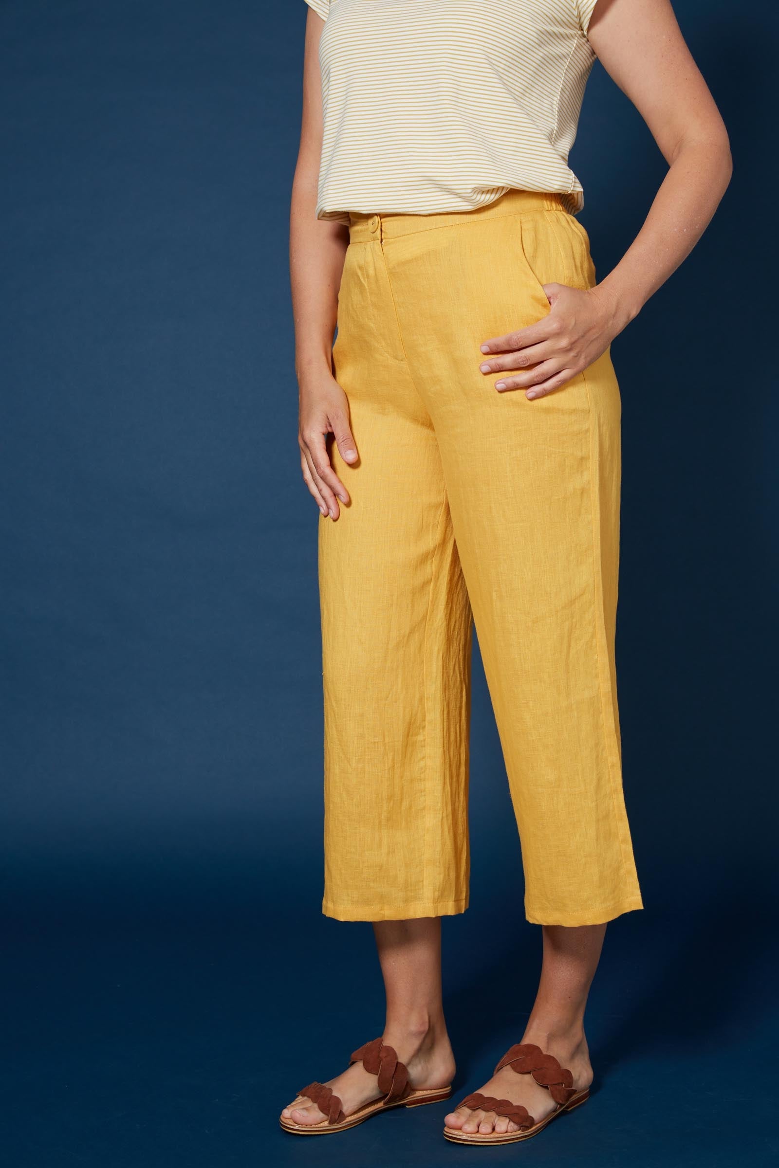 Antillia Crop Pant - Marigold - Isle of Mine Clothing - Pant Relaxed Crop Linen