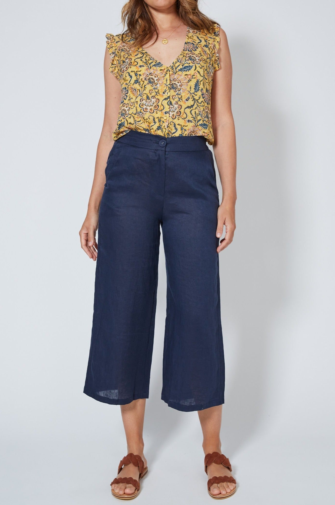 Antillia Crop Pant - Indigo - Isle of Mine Clothing - Pant Relaxed Crop Linen