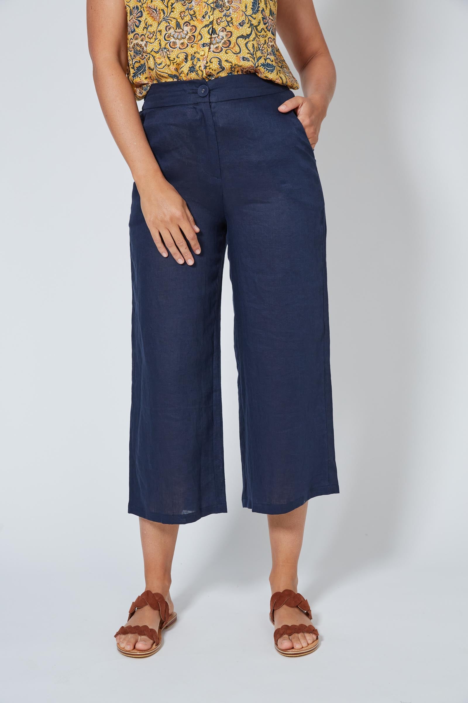 Antillia Crop Pant - Indigo - Isle of Mine Clothing - Pant Relaxed Crop Linen