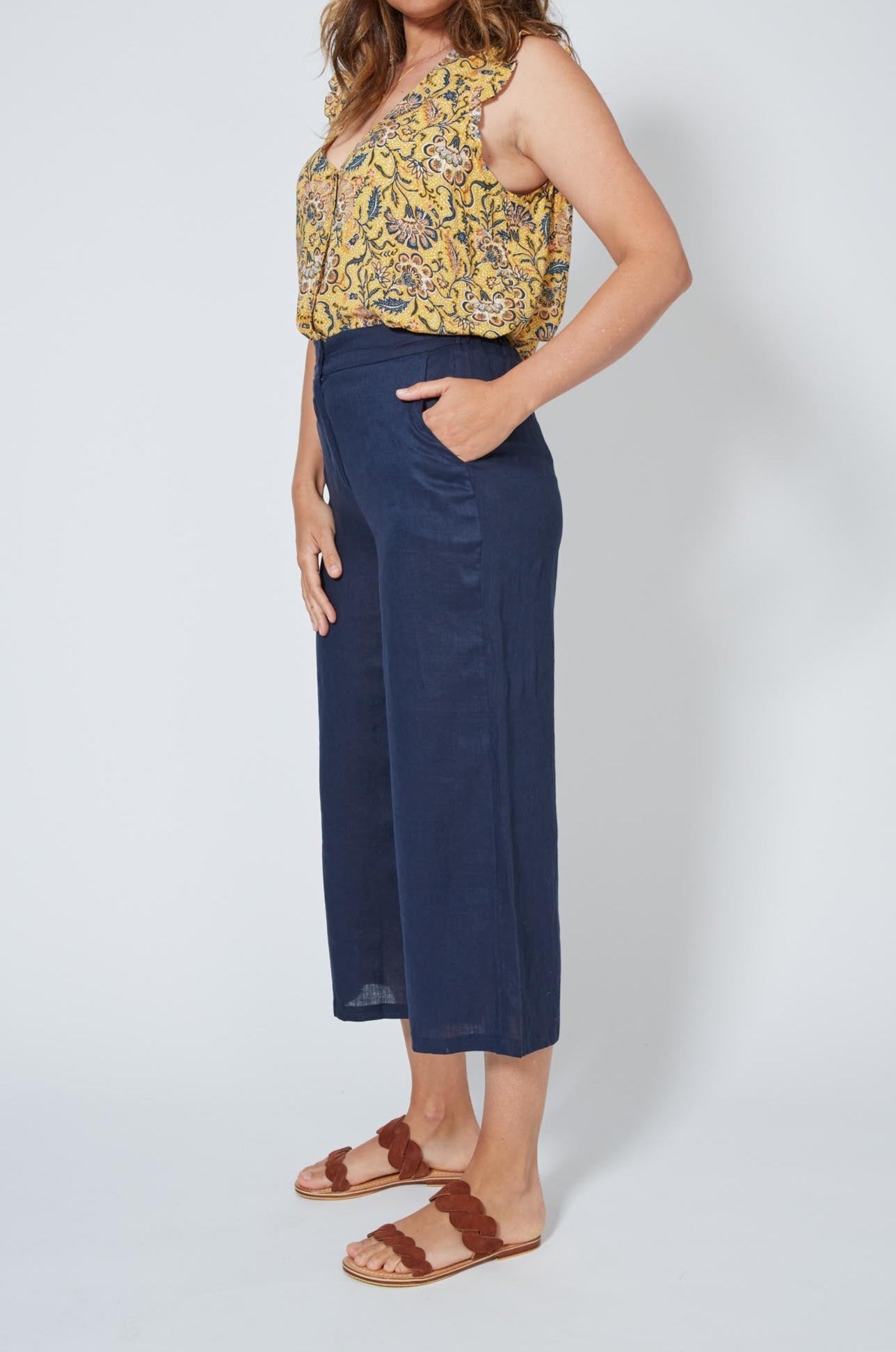 Antillia Crop Pant - Indigo - Isle of Mine Clothing - Pant Relaxed Crop Linen