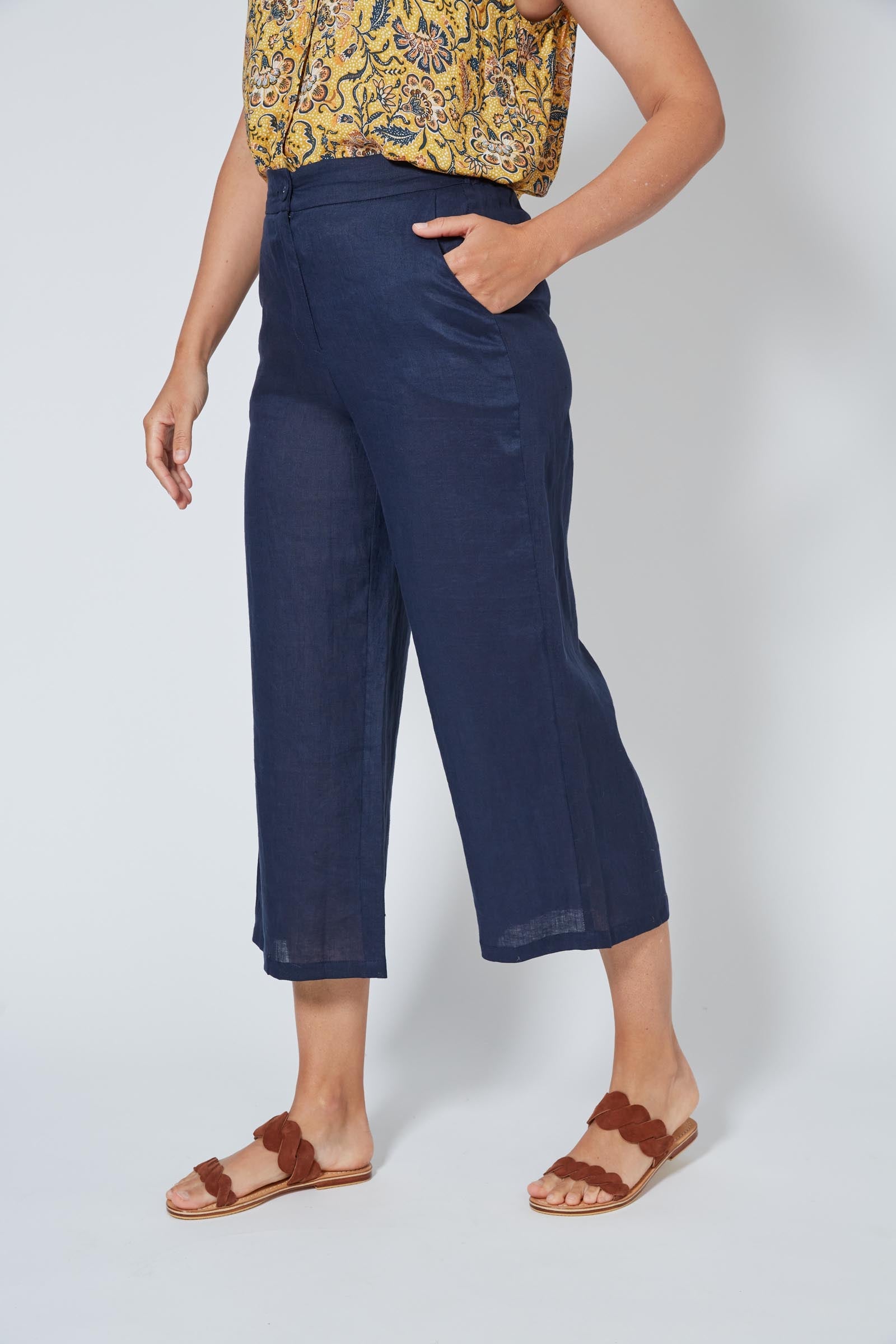 Antillia Crop Pant - Indigo - Isle of Mine Clothing - Pant Relaxed Crop Linen