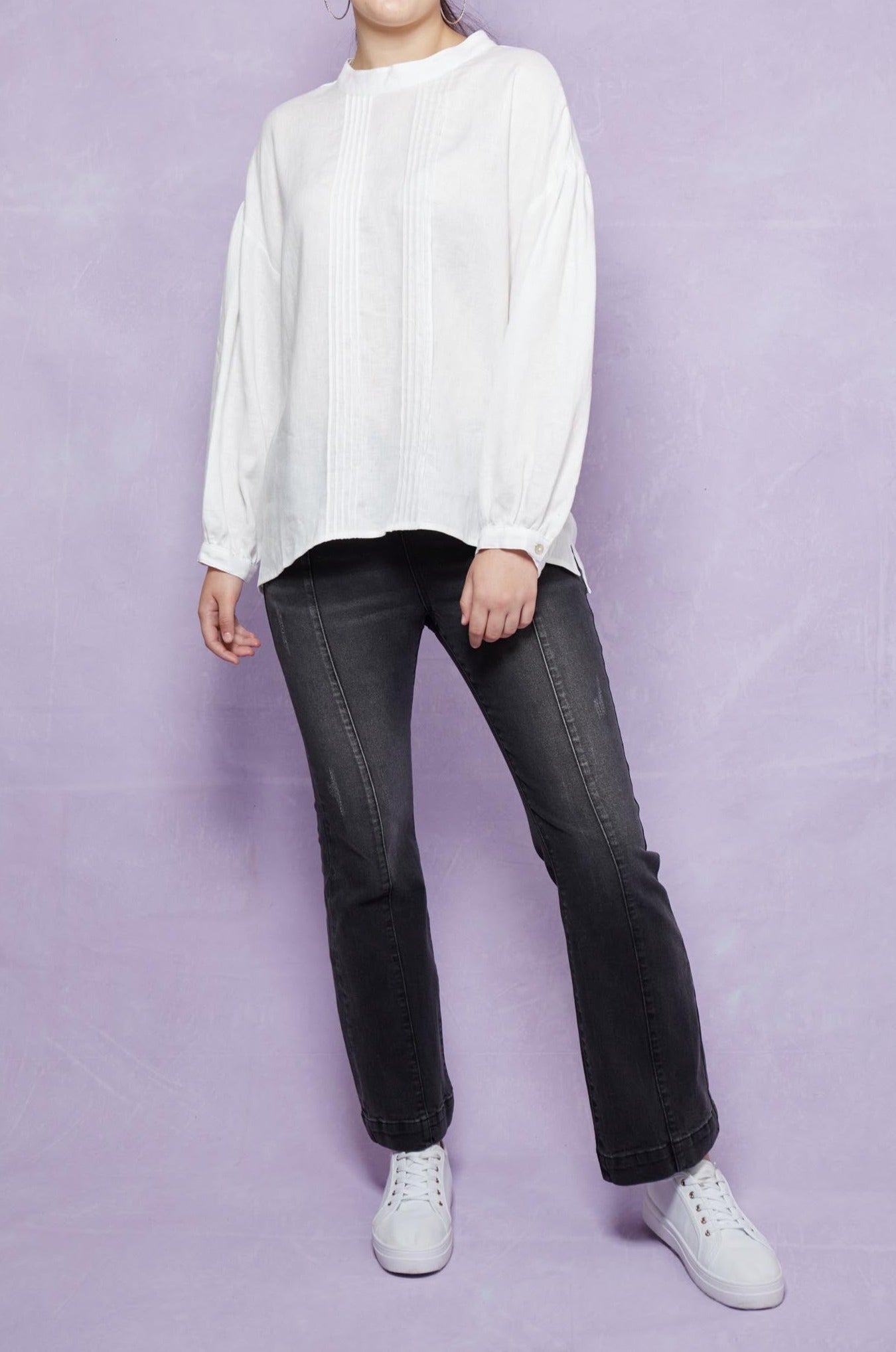 Wintour Pleat Blouse - Dove - Isle of Mine Clothing - Top L/S Linen