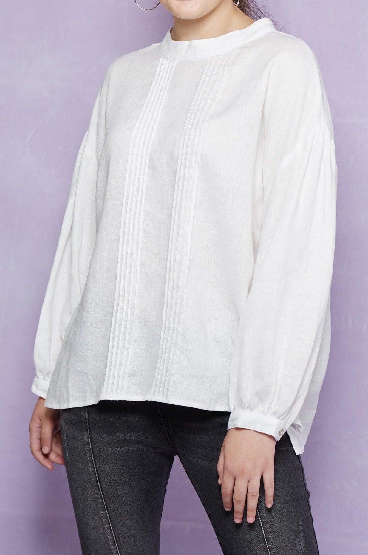 Wintour Pleat Blouse - Dove - Isle of Mine Clothing - Top L/S Linen