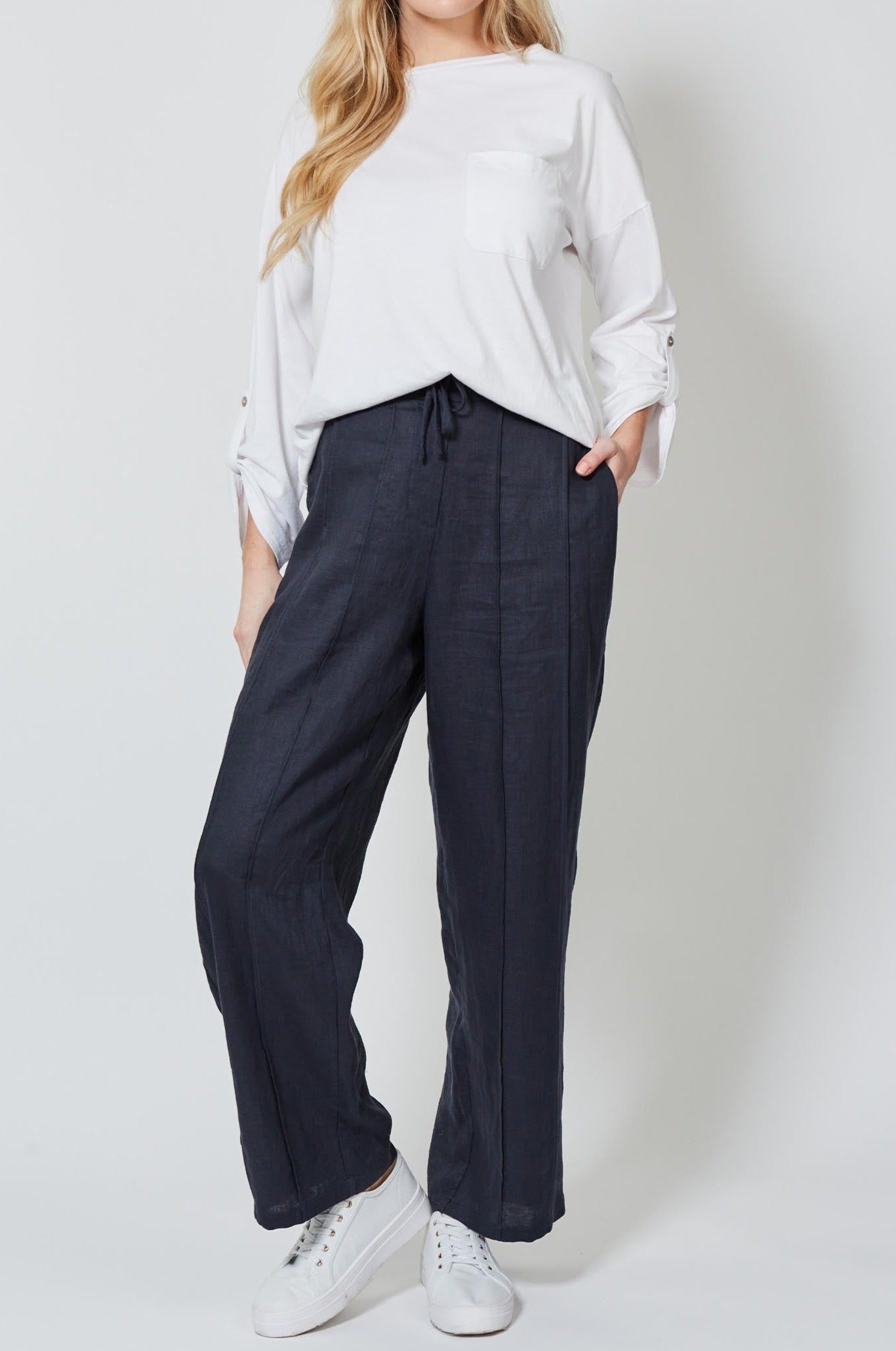 Wintour Pleat Pant - Ink - Isle of Mine Clothing - Pant Relaxed Linen