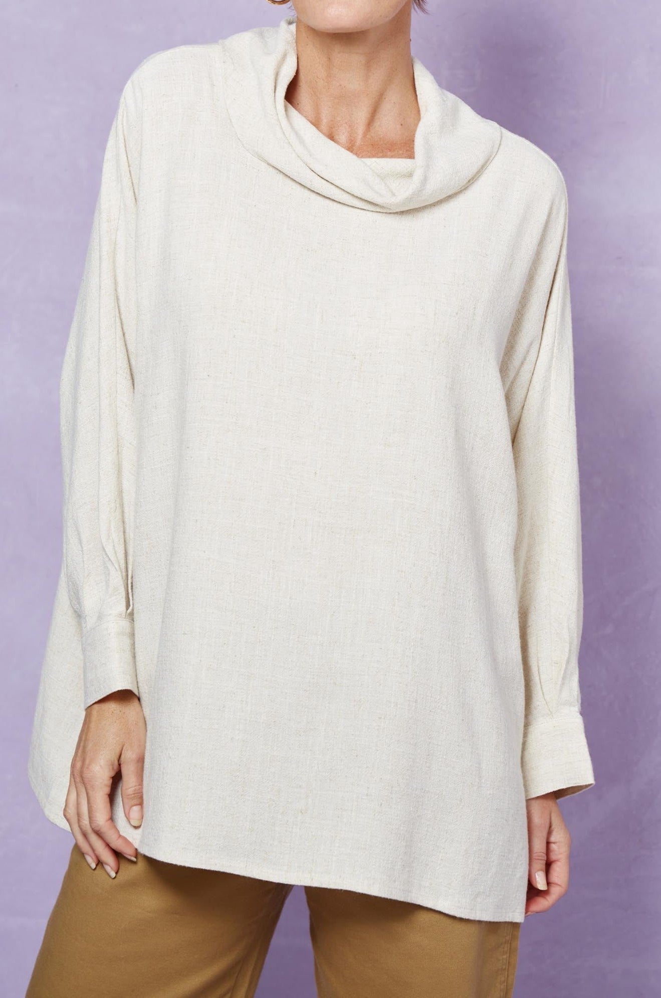 Vera Roll Neck Top - Canvas - Isle of Mine Clothing - Top One Size Linen