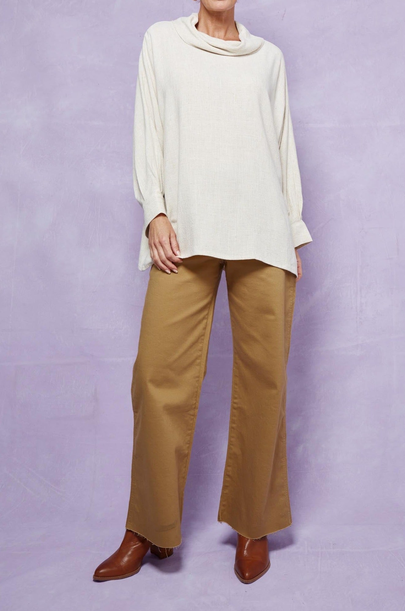 Vera Roll Neck Top - Canvas - Isle of Mine Clothing - Top One Size Linen