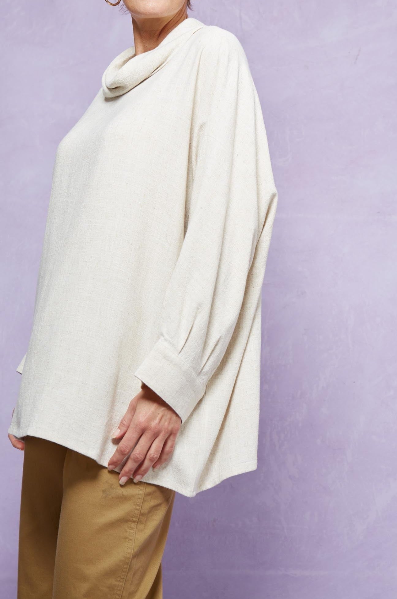 Vera Roll Neck Top - Canvas - Isle of Mine Clothing - Top One Size Linen