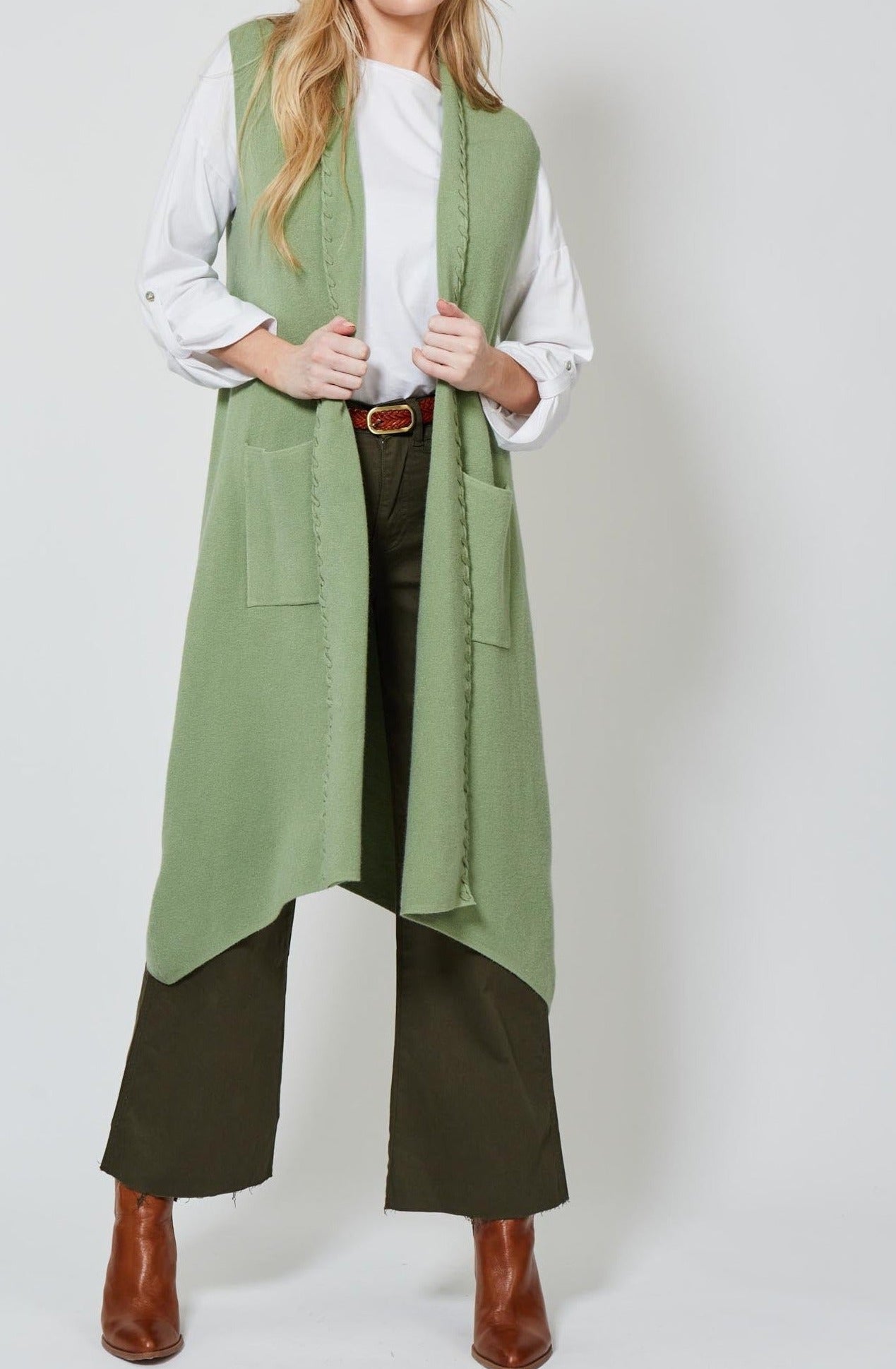 Ines Longline Vest - Moss - Isle of Mine Clothing - Knit Vest Long One Size