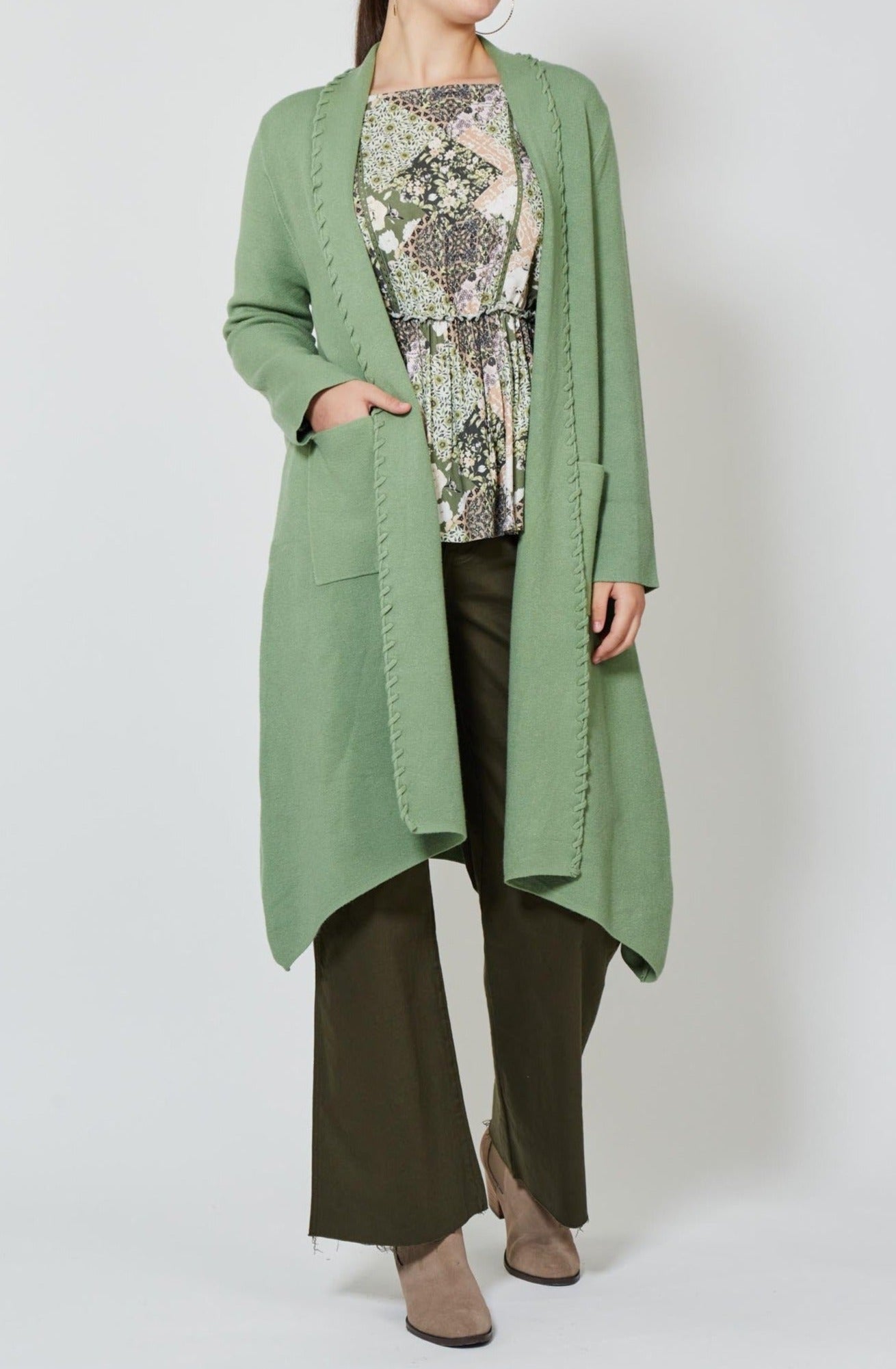 Ines Cardigan - Moss - Isle of Mine Clothing - Knit Cardigan Long One Size