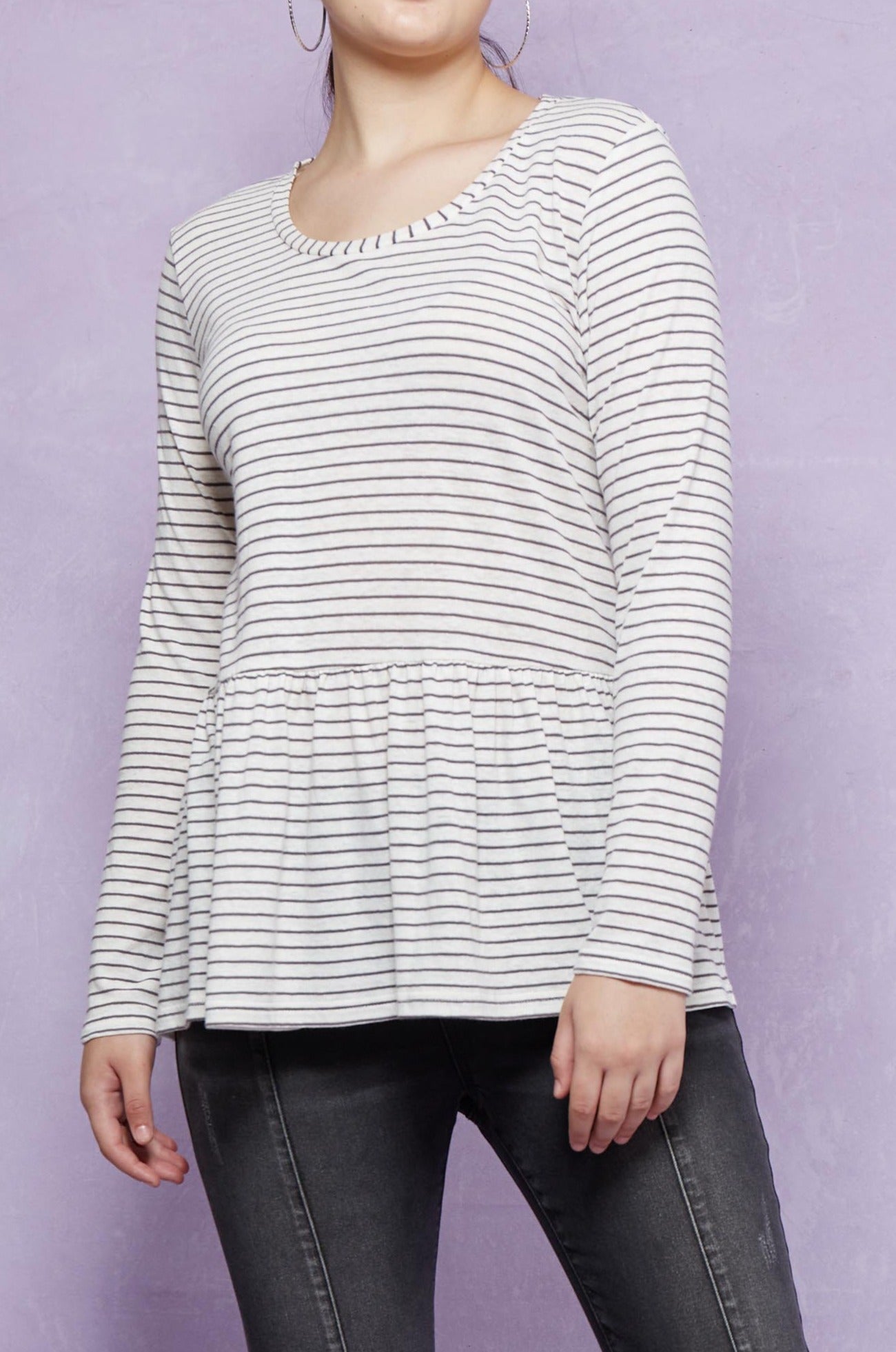 Malala Stripe Tshirt - Dove Stripe - Isle of Mine Clothing - Top L/S Linen