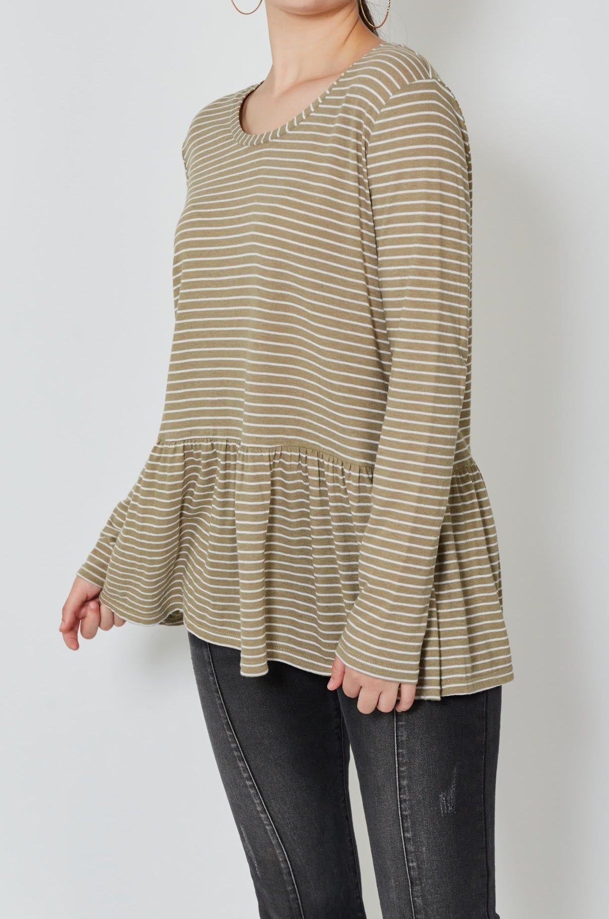 Malala Stripe Tshirt - Moss Stripe - Isle of Mine Clothing - Top L/S Linen