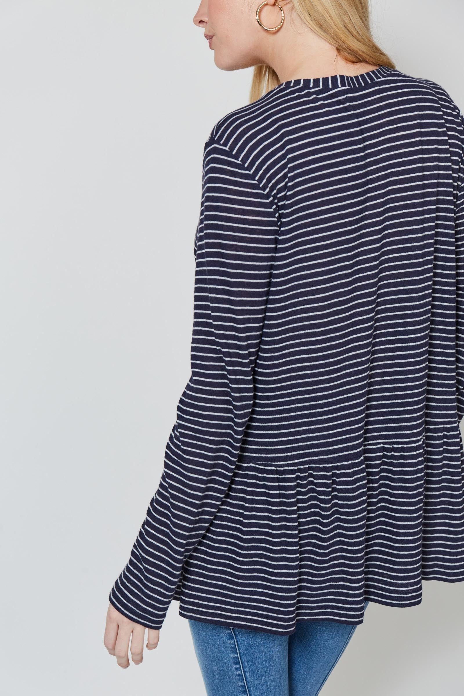 Malala Stripe Tshirt - Ink Stripe - Isle of Mine Clothing - Top L/S Linen