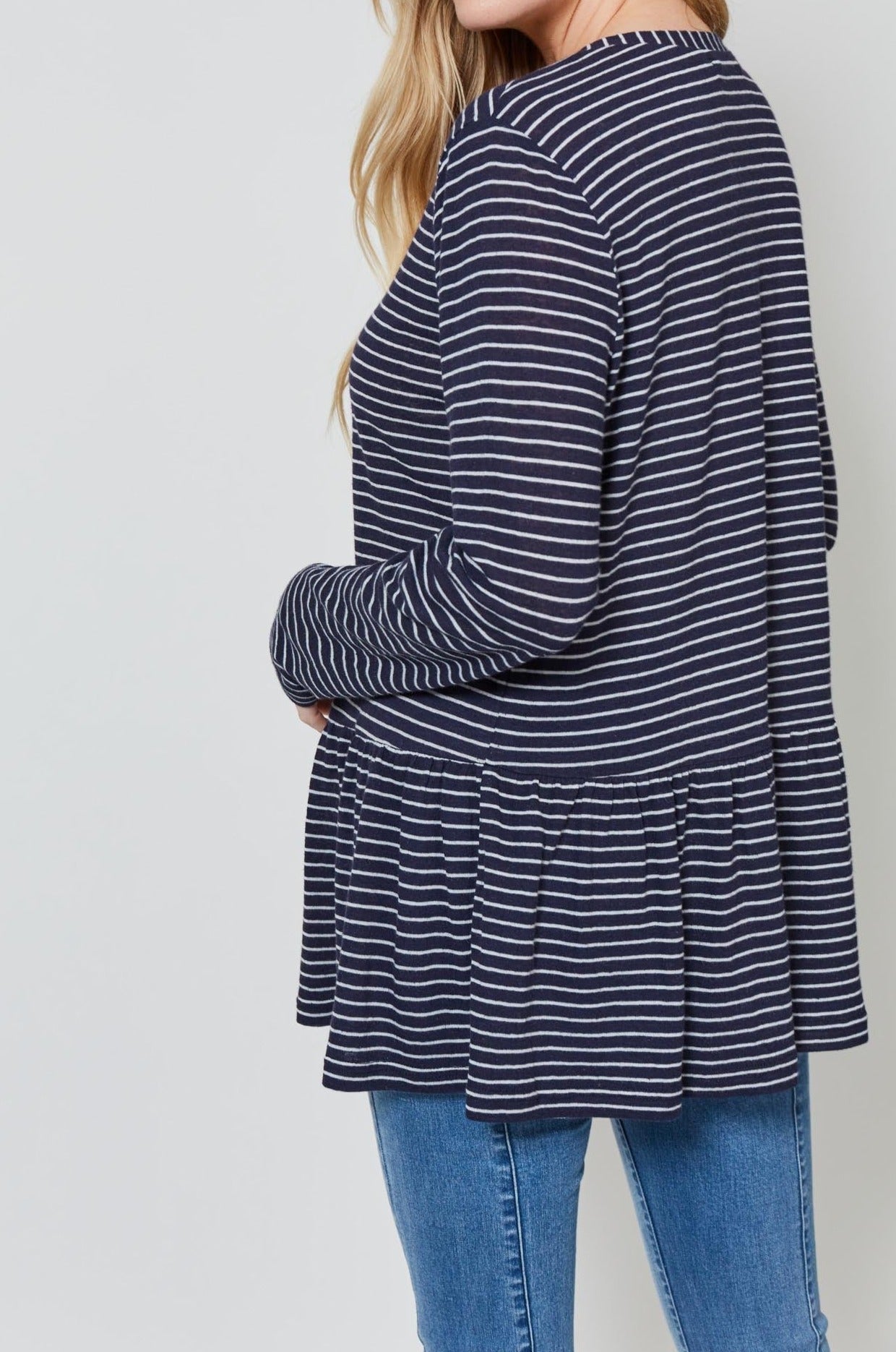 Malala Stripe Tshirt - Ink Stripe - Isle of Mine Clothing - Top L/S Linen