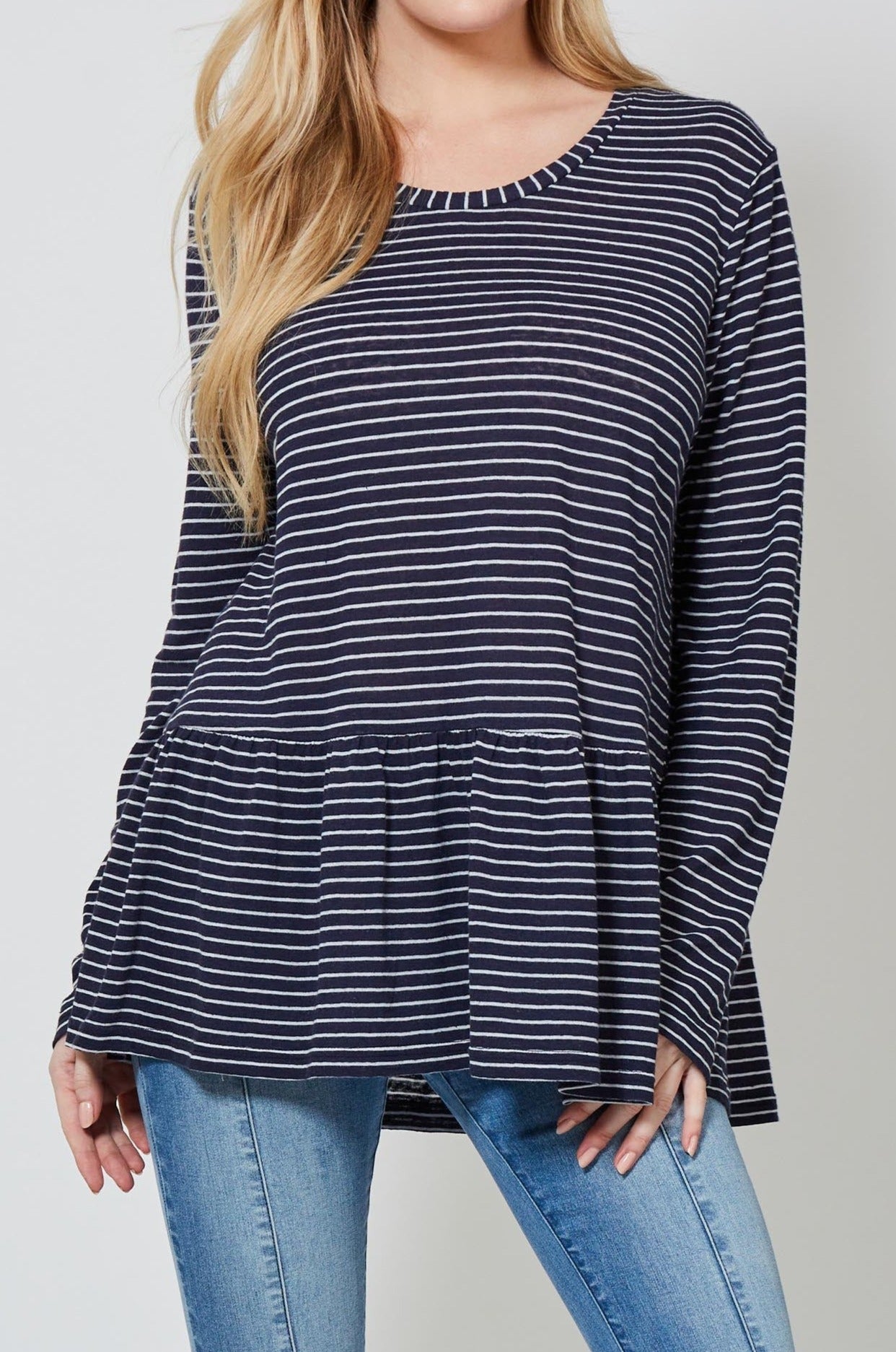 Malala Stripe Tshirt - Ink Stripe - Isle of Mine Clothing - Top L/S Linen