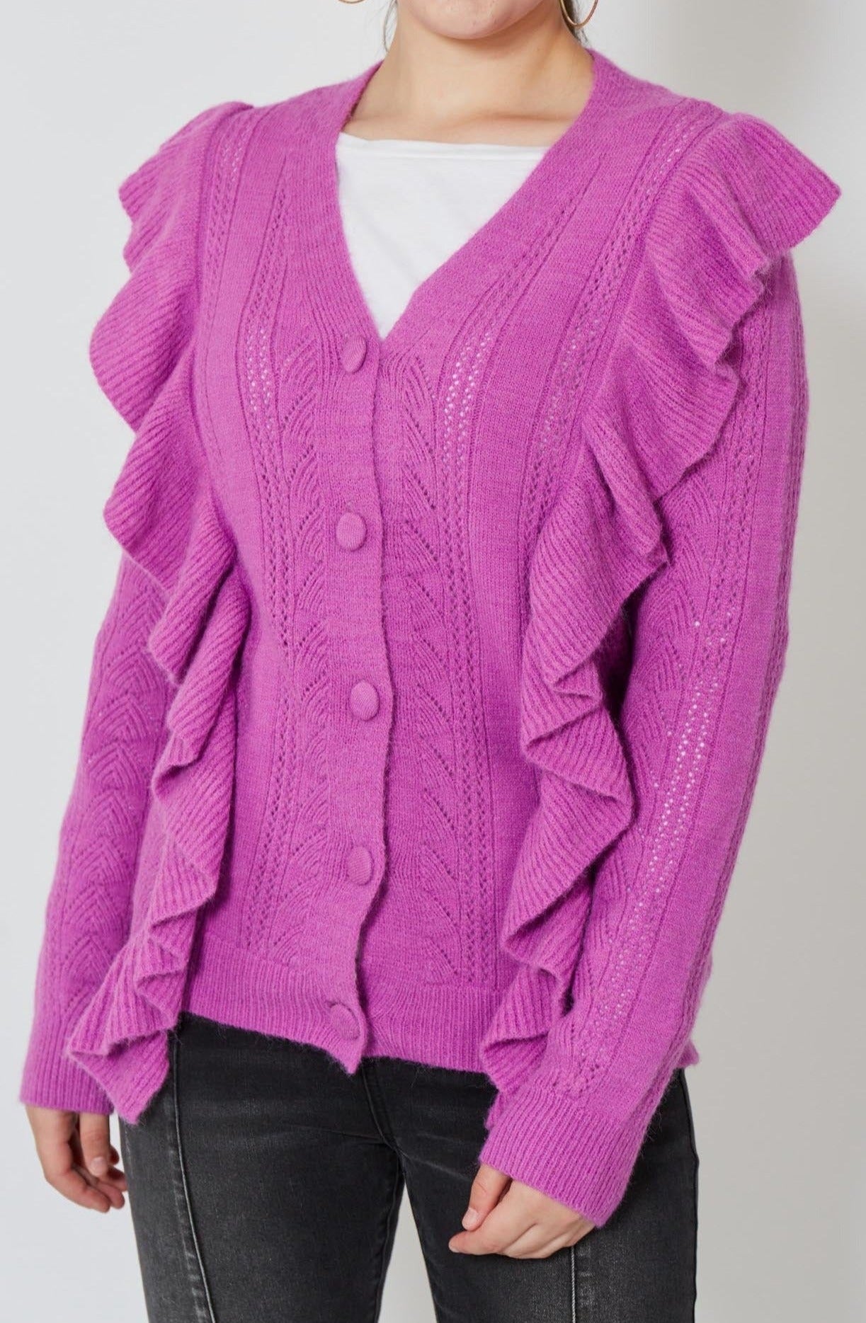 Romy Ruffle Cardigan - Orchid - Isle of Mine Clothing - Knit Cardigan