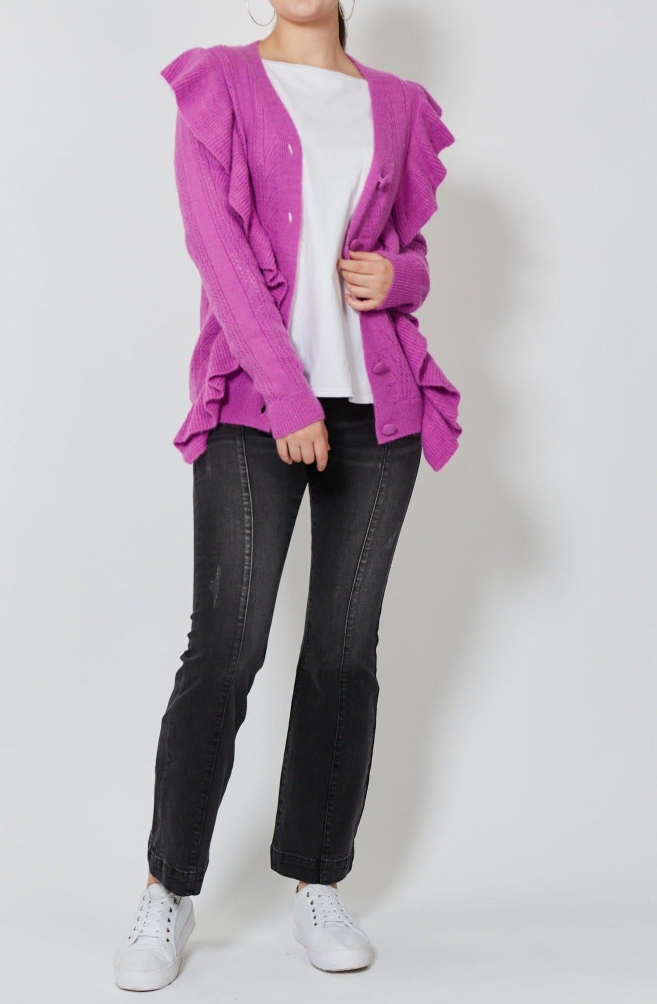 Romy Ruffle Cardigan - Orchid - Isle of Mine Clothing - Knit Cardigan